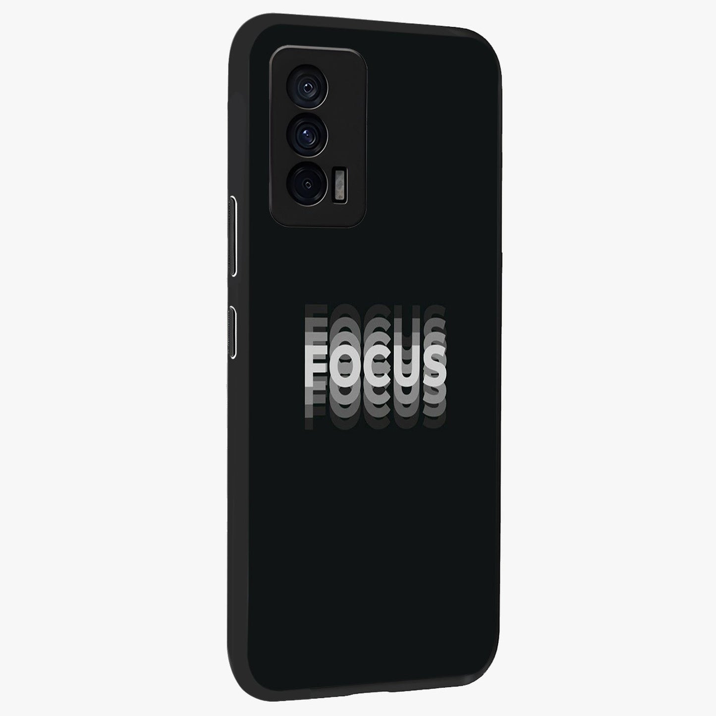 Focus Mode On Glass Case upright view showcasing strong typography statement with sleek motivational theme.