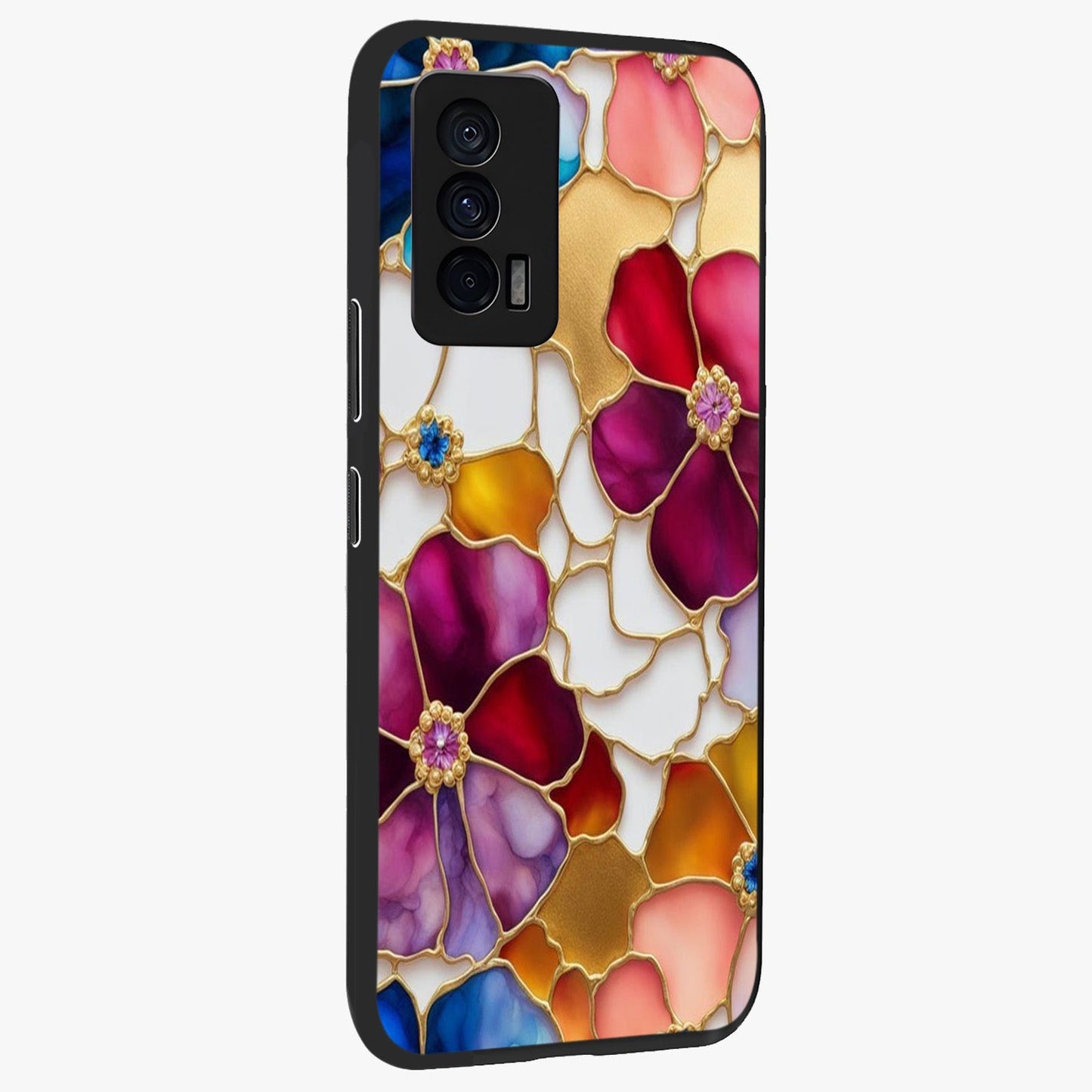 Marble Flower Pattern Glass Case upright view showcasing decorative marble flower artwork with refined style.