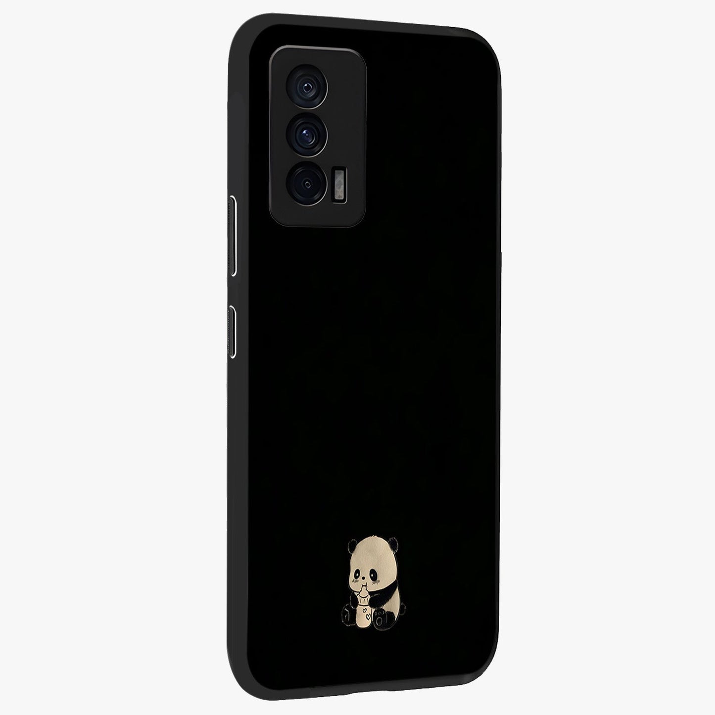 Midnight Panda Love Glass Case upright view showcasing charming panda artwork with playful romantic theme.