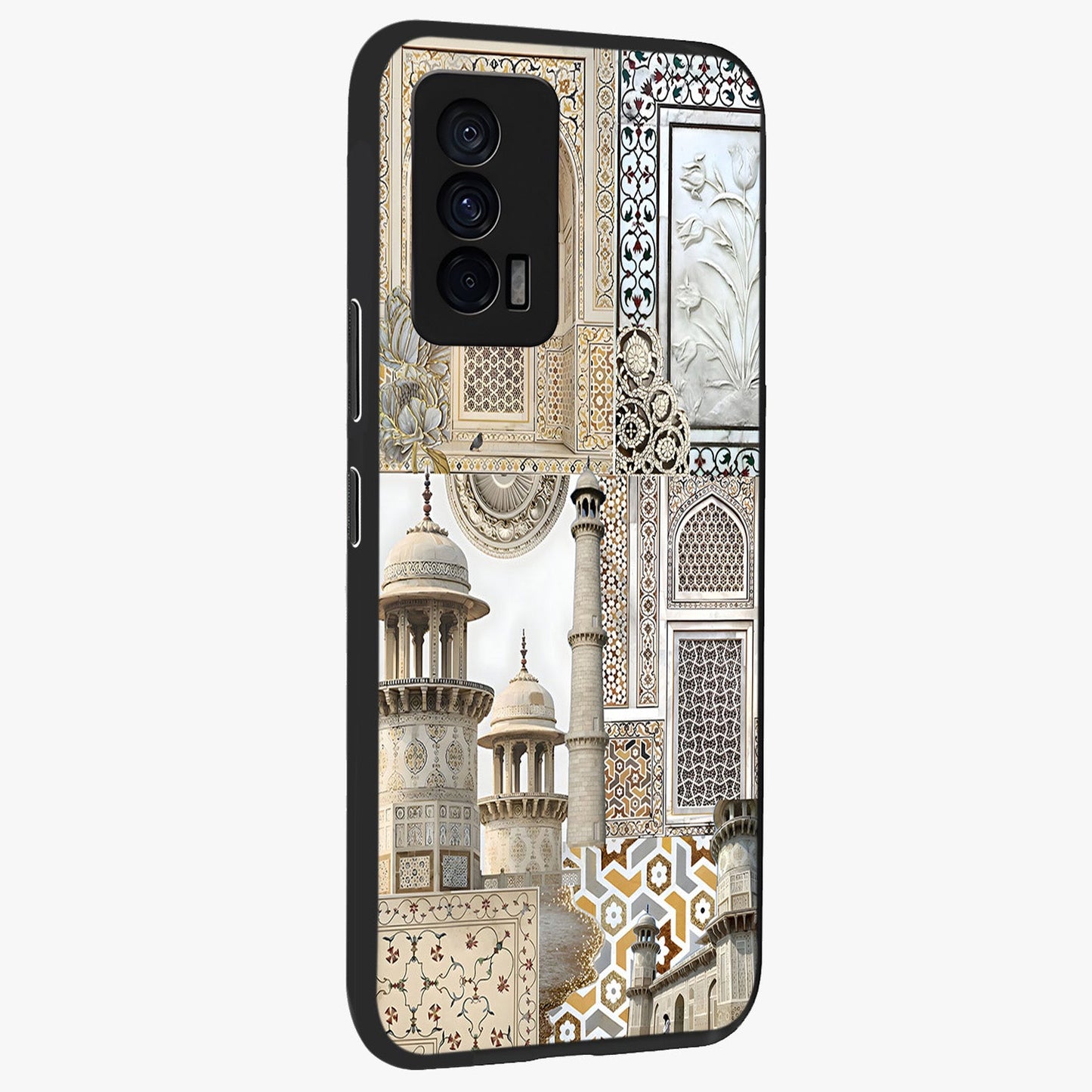 Mughal Marble Legacy Glass Case upright view showcasing ornate Mughal design with luxurious traditional theme.