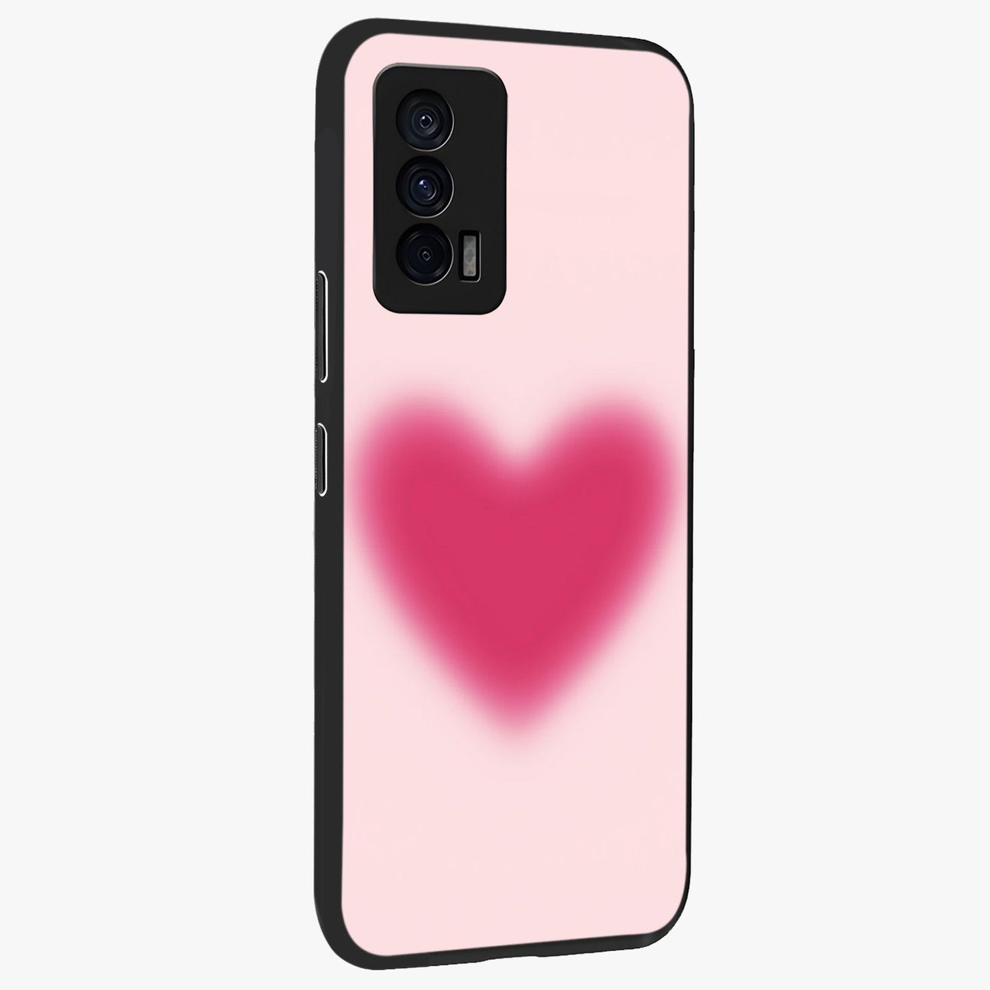 Pink Aura Heart Glass Case upright view showcasing romantic heart artwork with soft pastel theme.