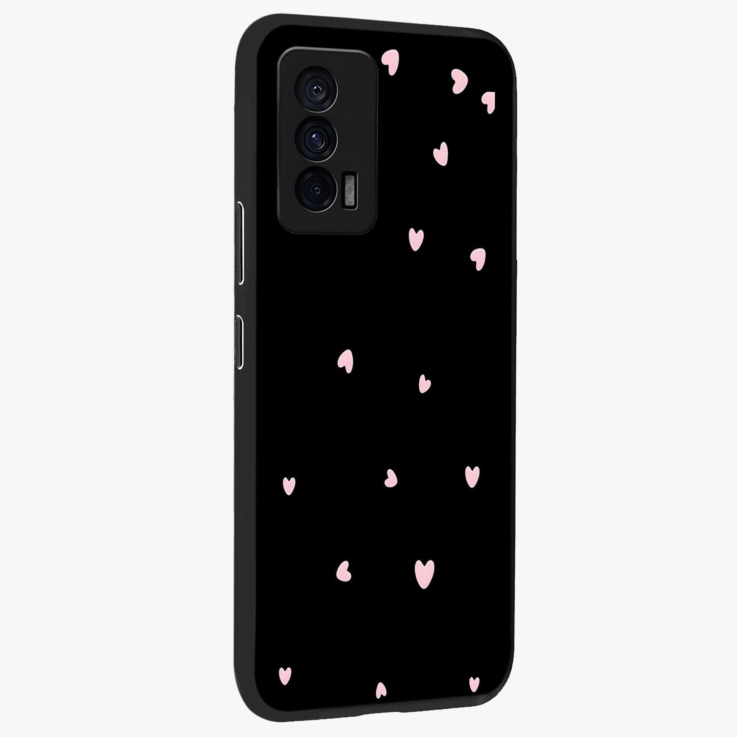 Pink Love Drops Glass Case upright view showcasing charming heart drop artwork with romantic playful theme.