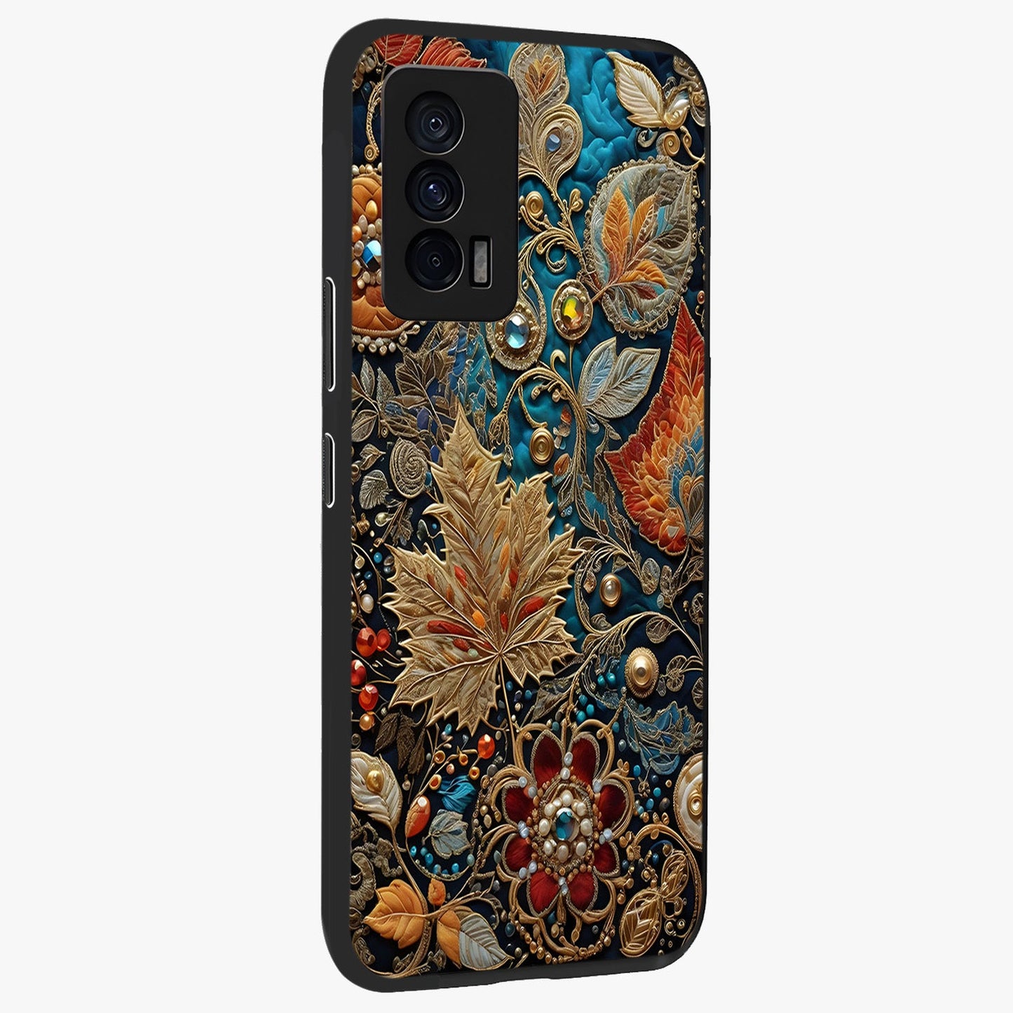 Royal Jewel Garden Glass Case upright view showcasing rich floral artwork with luxurious garden theme.