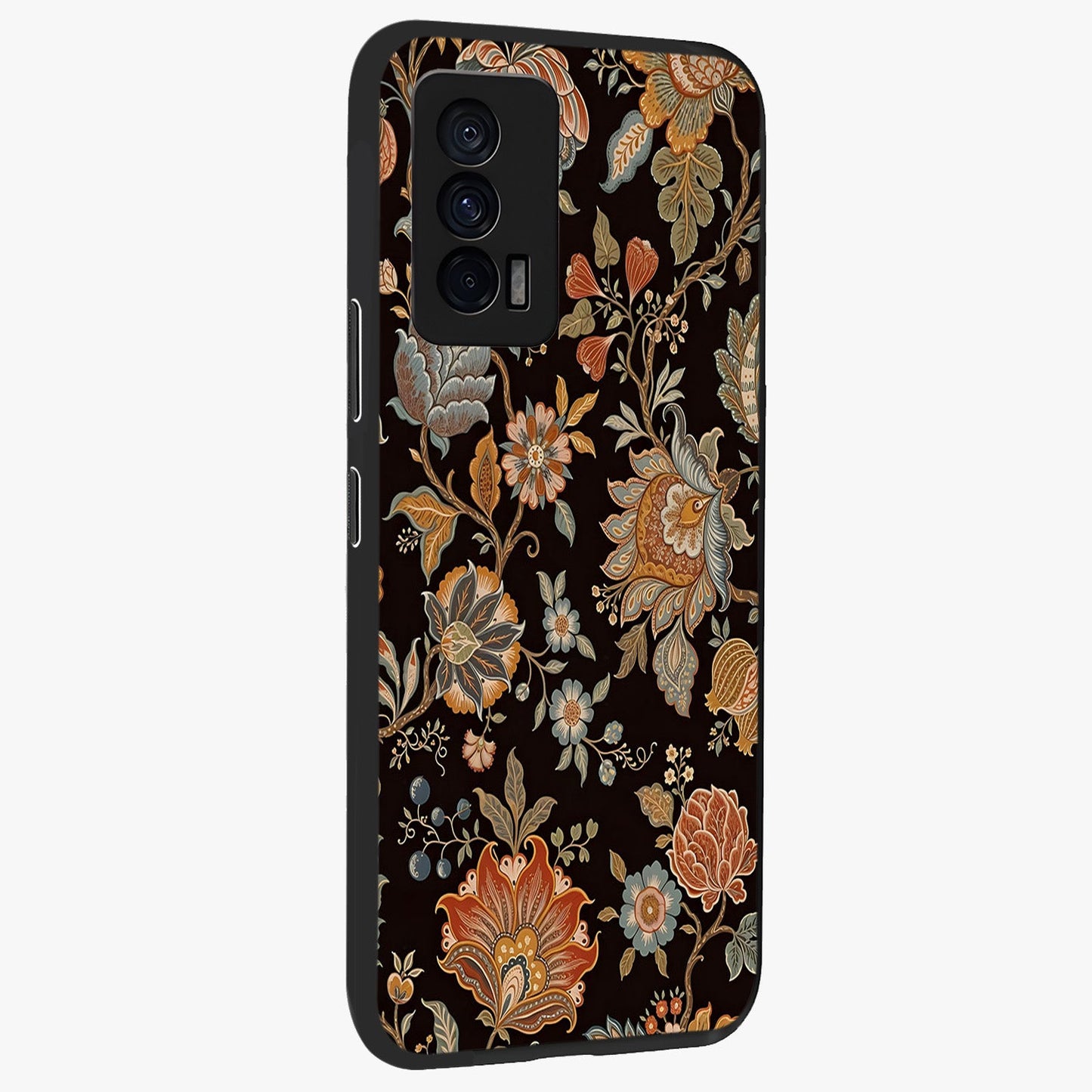 Vintage Floral Dream Glass Case upright view showcasing delicate floral artwork with timeless vintage theme.