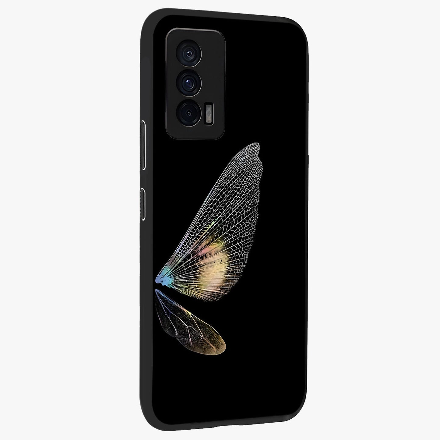 Whispers Of Wings Glass Case upright view showcasing elegant wing artwork with light airy theme.