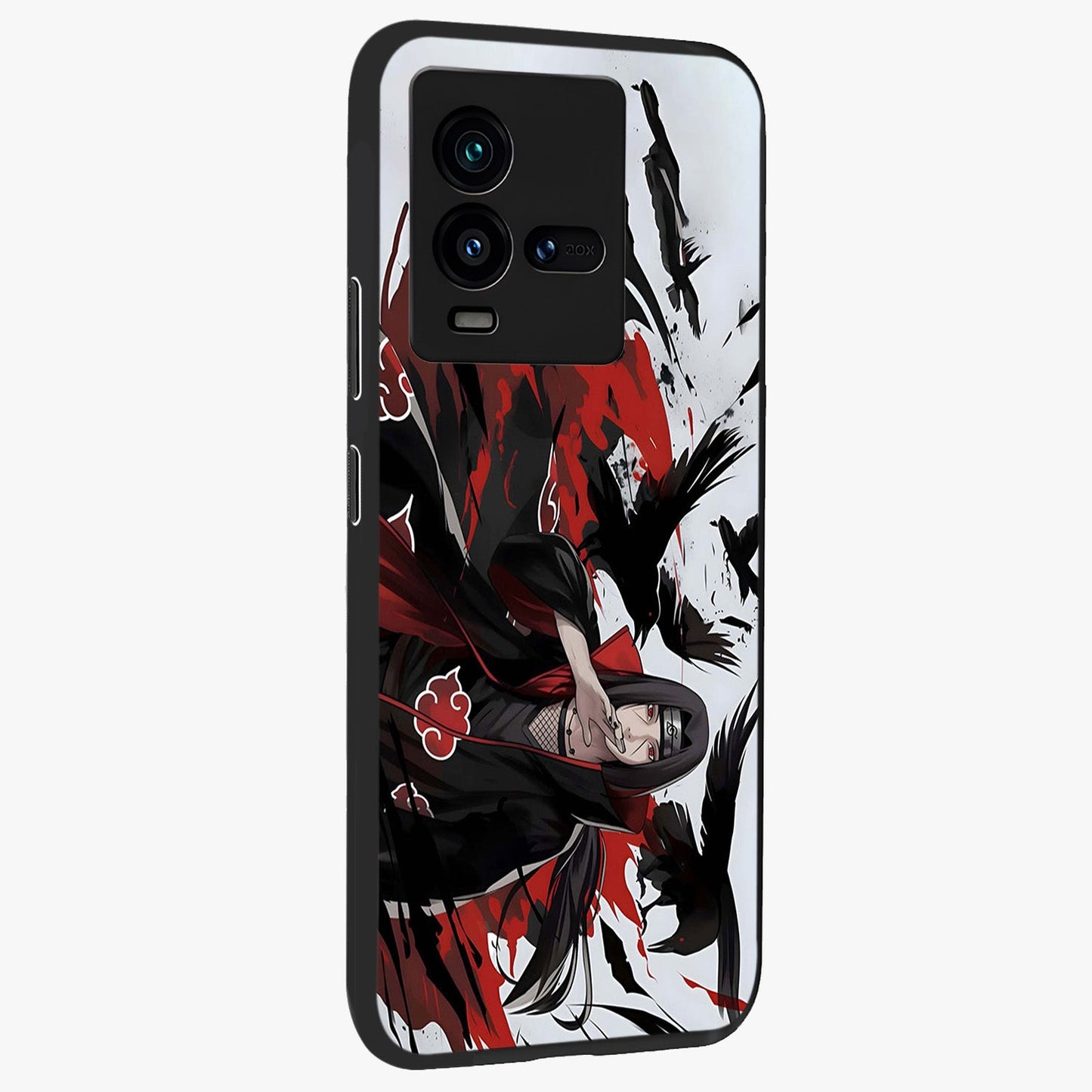 Crimson Crow Illusion Glass Case upright view showcasing striking crow illusion artwork with intense crimson theme.