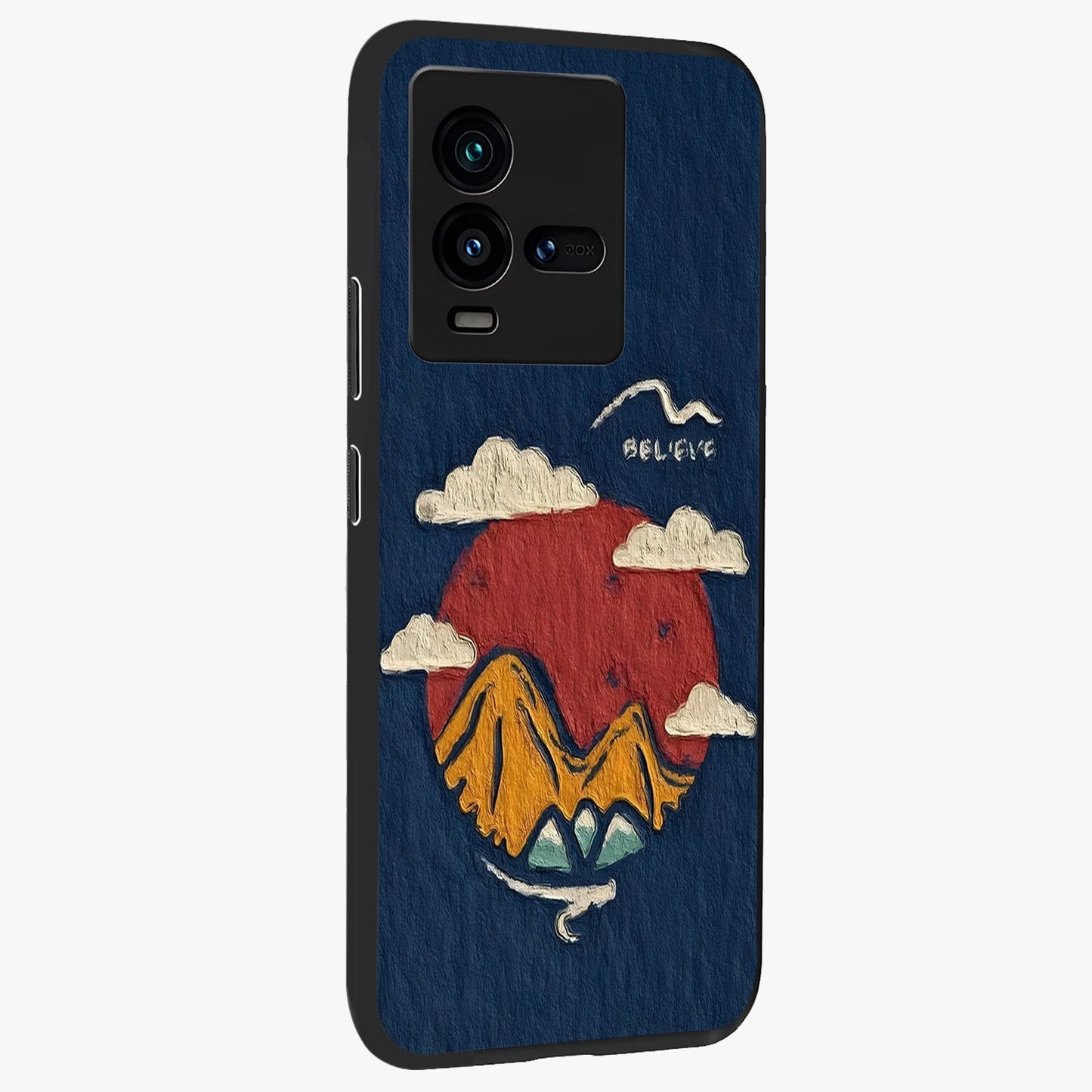 Dream Beyond Mountains Glass Case upright view showcasing beautiful mountain scenery with inspirational nature theme.