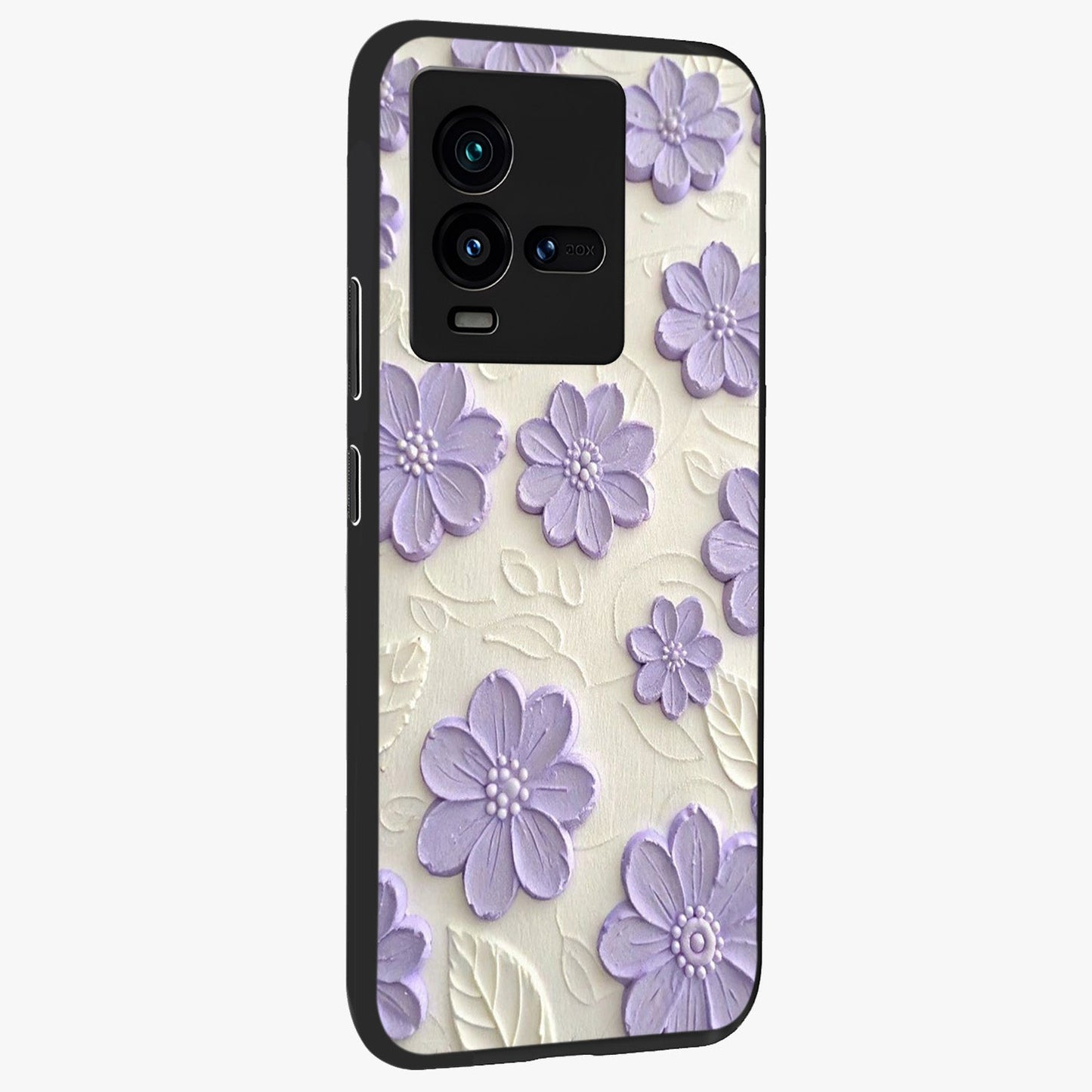 Floral Wall Art With Purple Flowers Glass Case upright view showcasing elegant purple flower artwork with decorative floral theme.