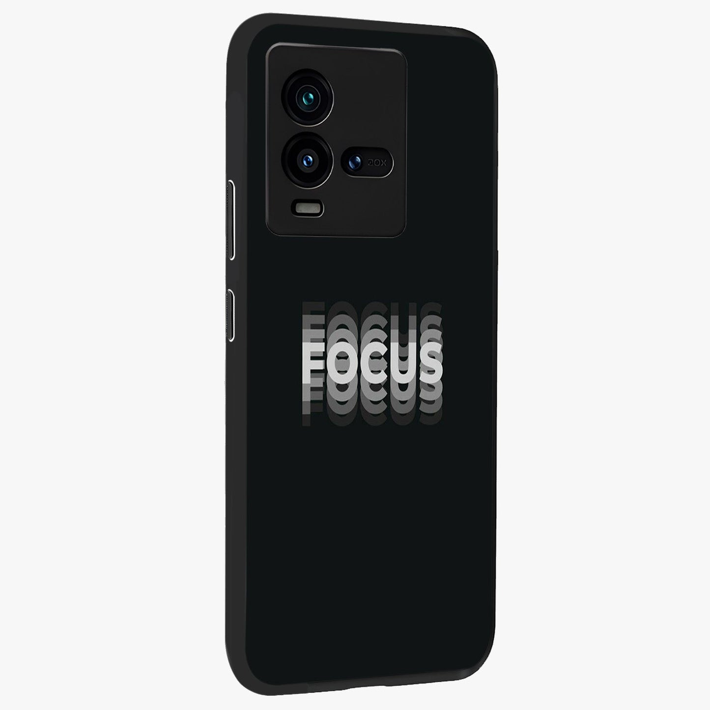Focus Mode On Glass Case upright view showcasing strong typography statement with sleek motivational theme.