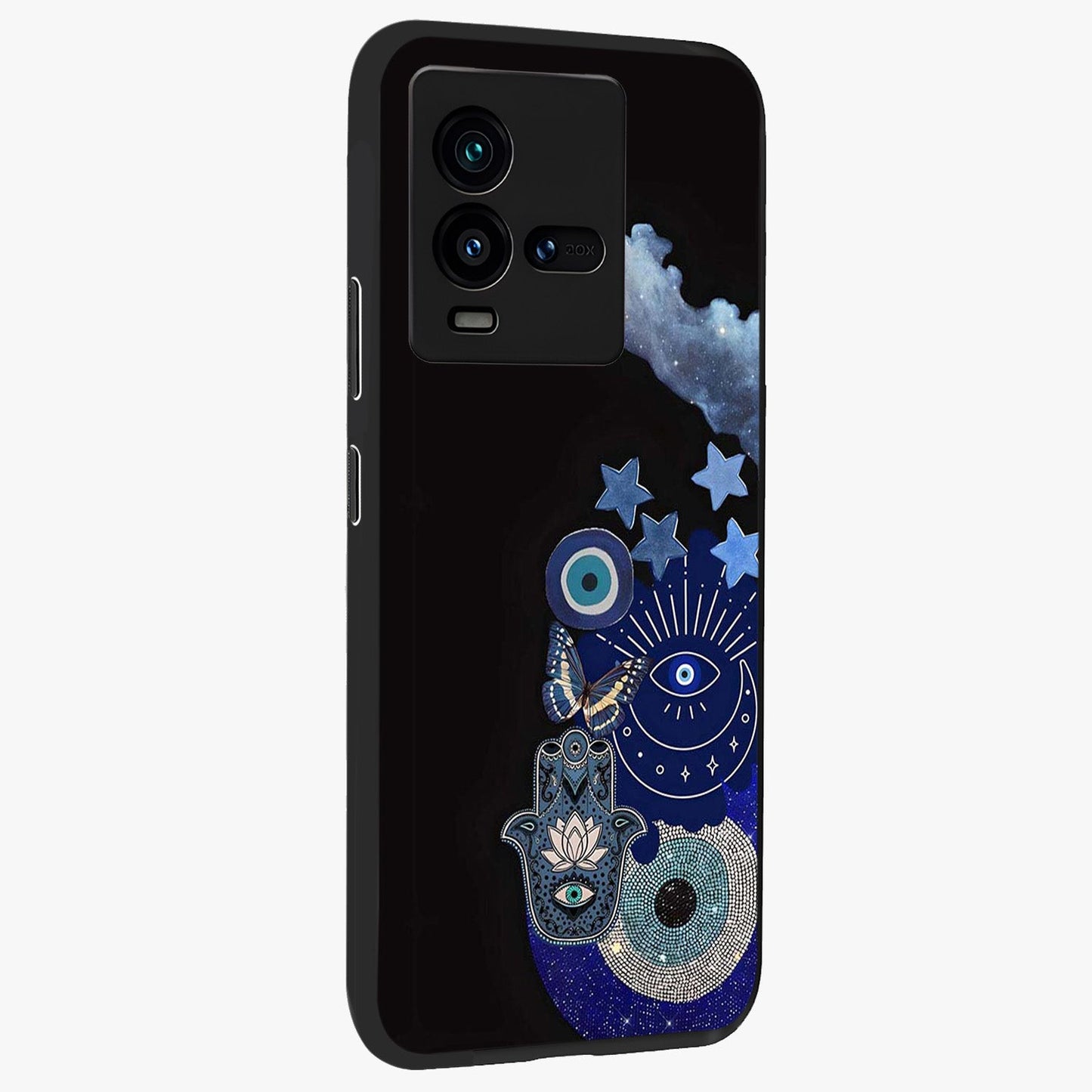 Galactic Charm Cluster Glass Case upright view showcasing glowing cosmic charm artwork with magical celestial style.