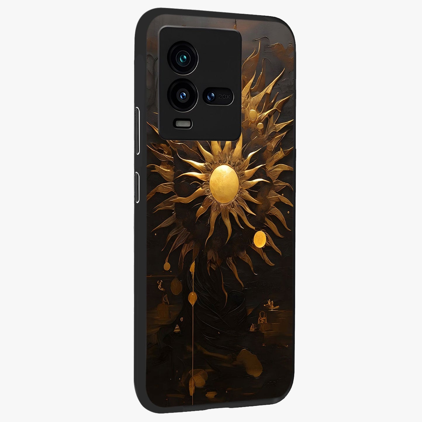 Golden Sun Majesty Glass Case upright view showcasing haunting graveyard artwork with dramatic dark theme.