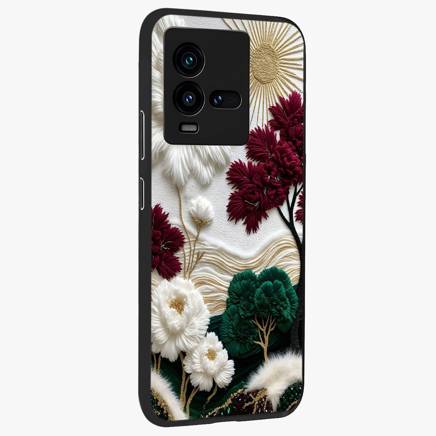 Radiant Bloom Elegance Glass Case upright view showcasing decorative flower artwork with refined botanical theme.