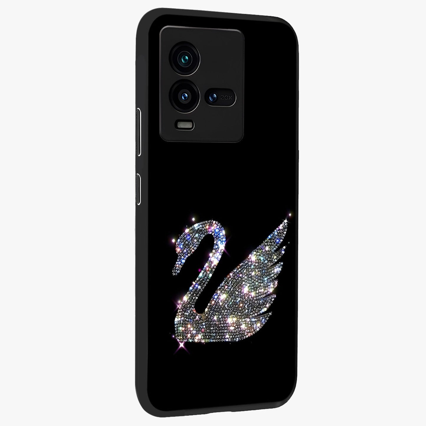Starlit Swan Grace Glass Case upright view showcasing beautiful swan artwork with peaceful night themed design.