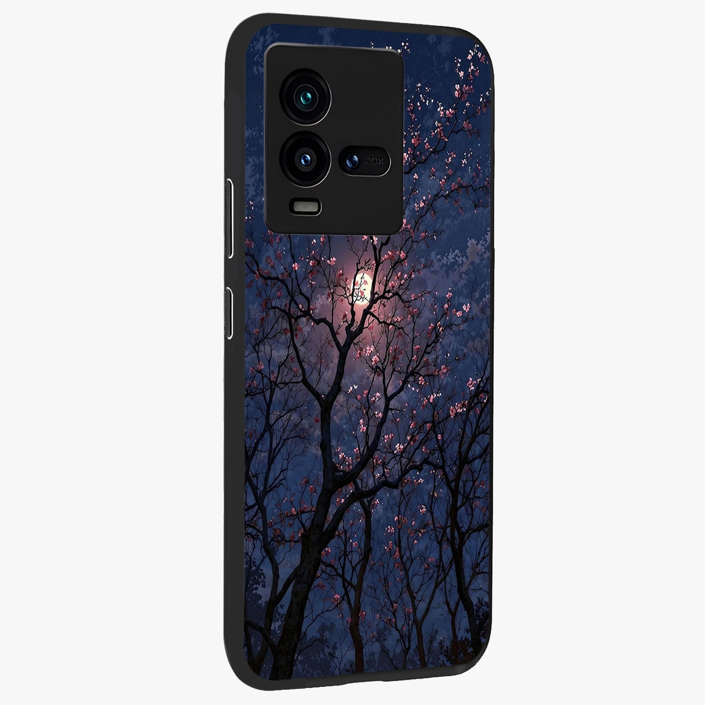 Twilight Sakura Serenade Glass Case upright view showcasing beautiful cherry blossom artwork with serene evening theme.