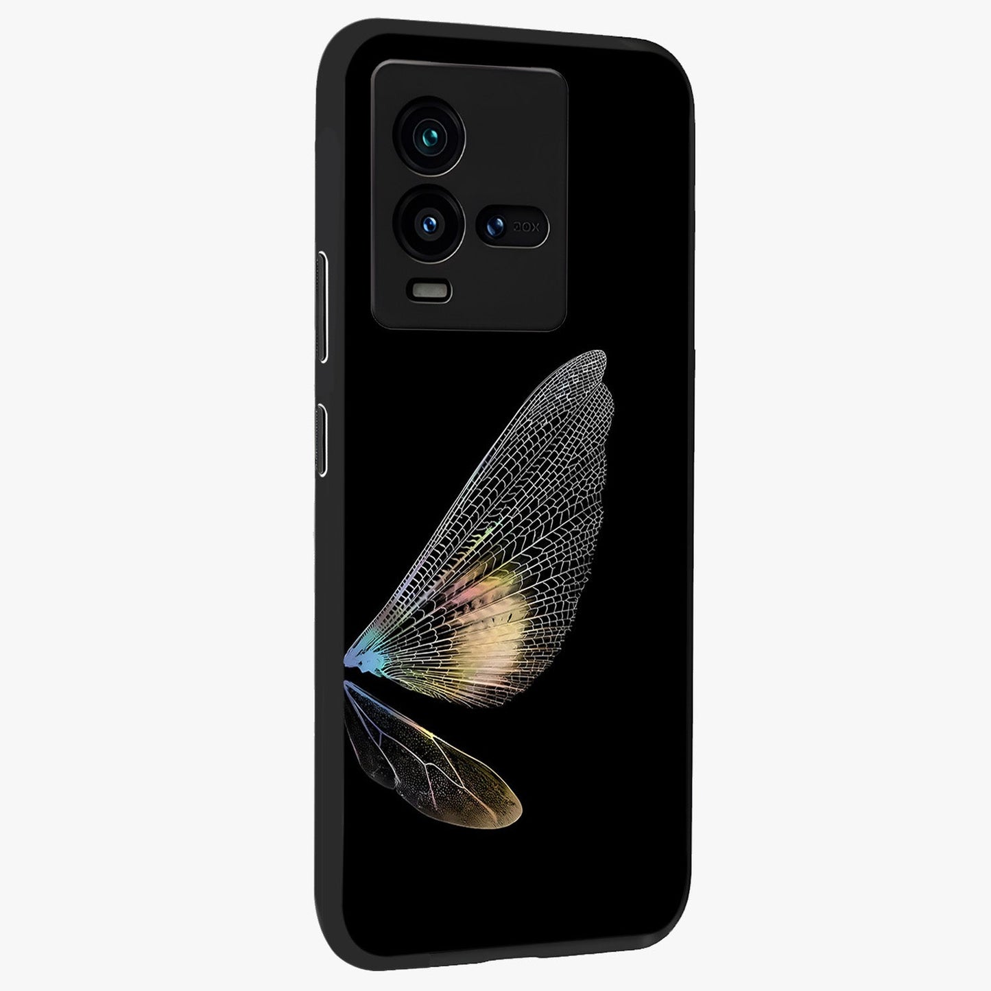 Whispers Of Wings Glass Case upright view showcasing elegant wing artwork with light airy theme.