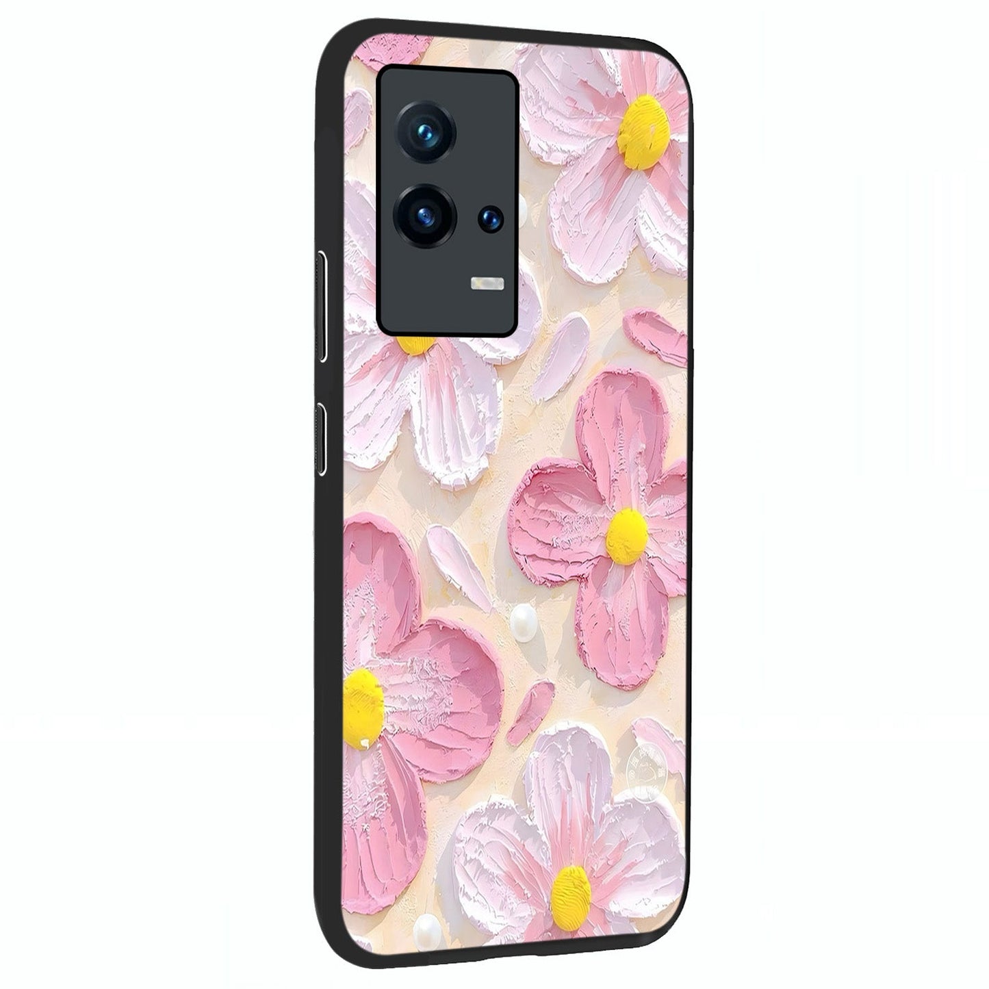 Blush Bloom Texture Glass Case upright view showcasing delicate blush floral texture with modern minimal style.
