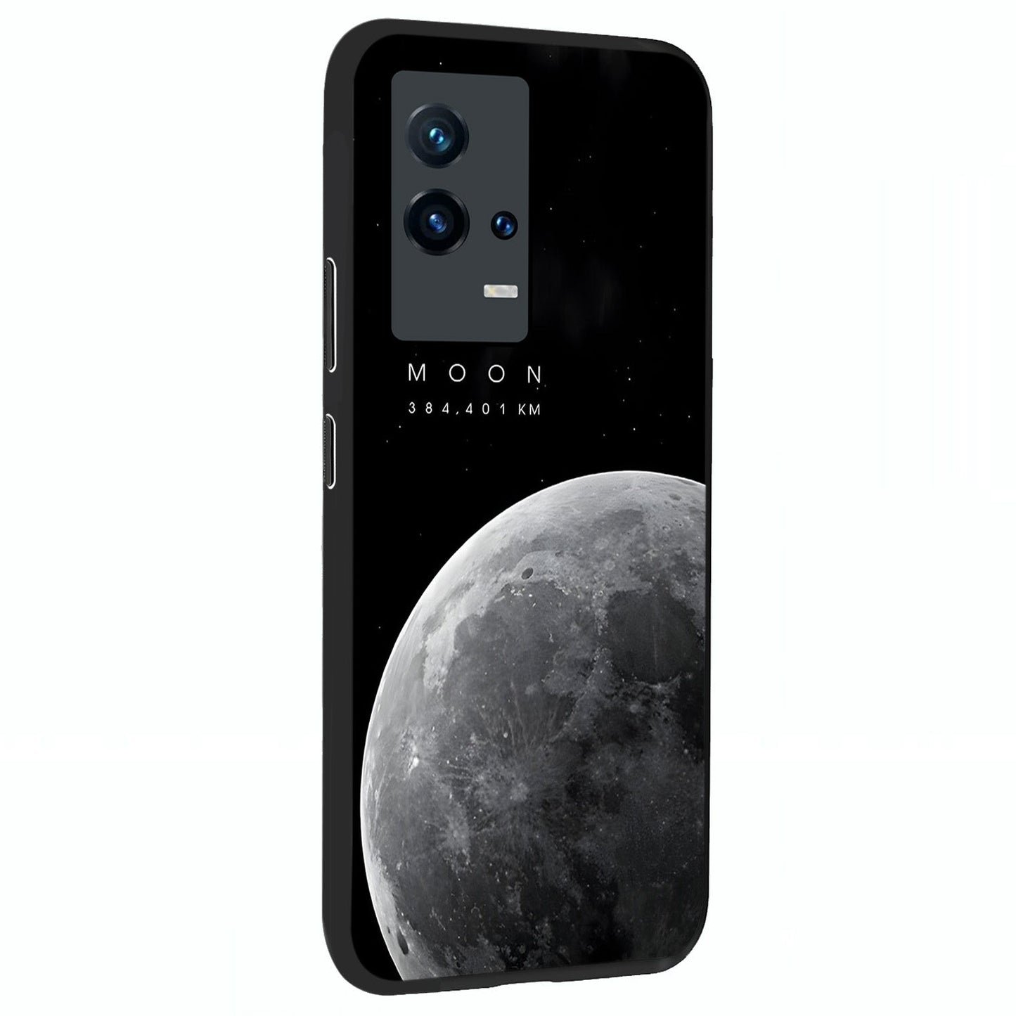 Cosmic Moon Glow Glass Case upright view showcasing luminous moon illustration with dreamy cosmic style.