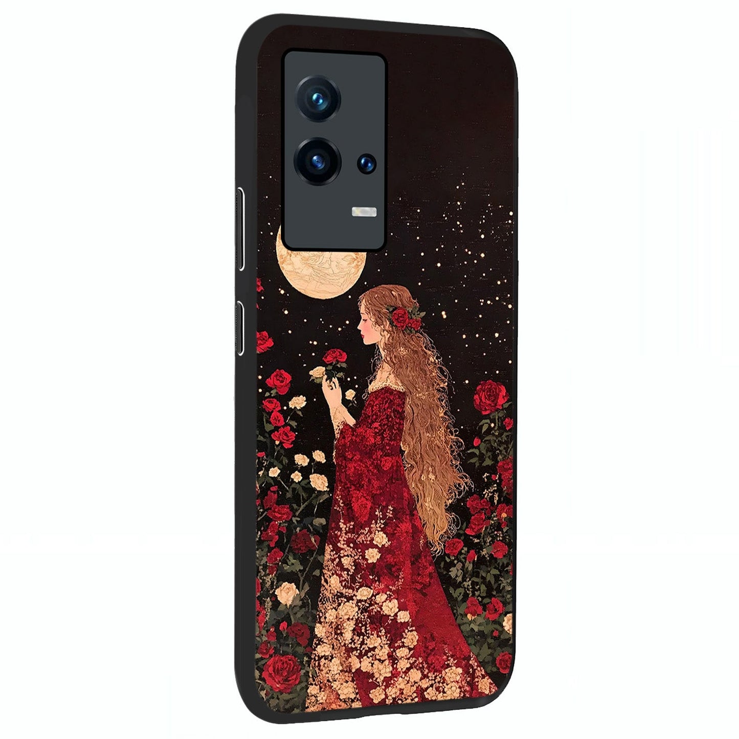 Crimson Dreams Glass Case upright view showcasing dreamy red toned artwork with modern aesthetic style.