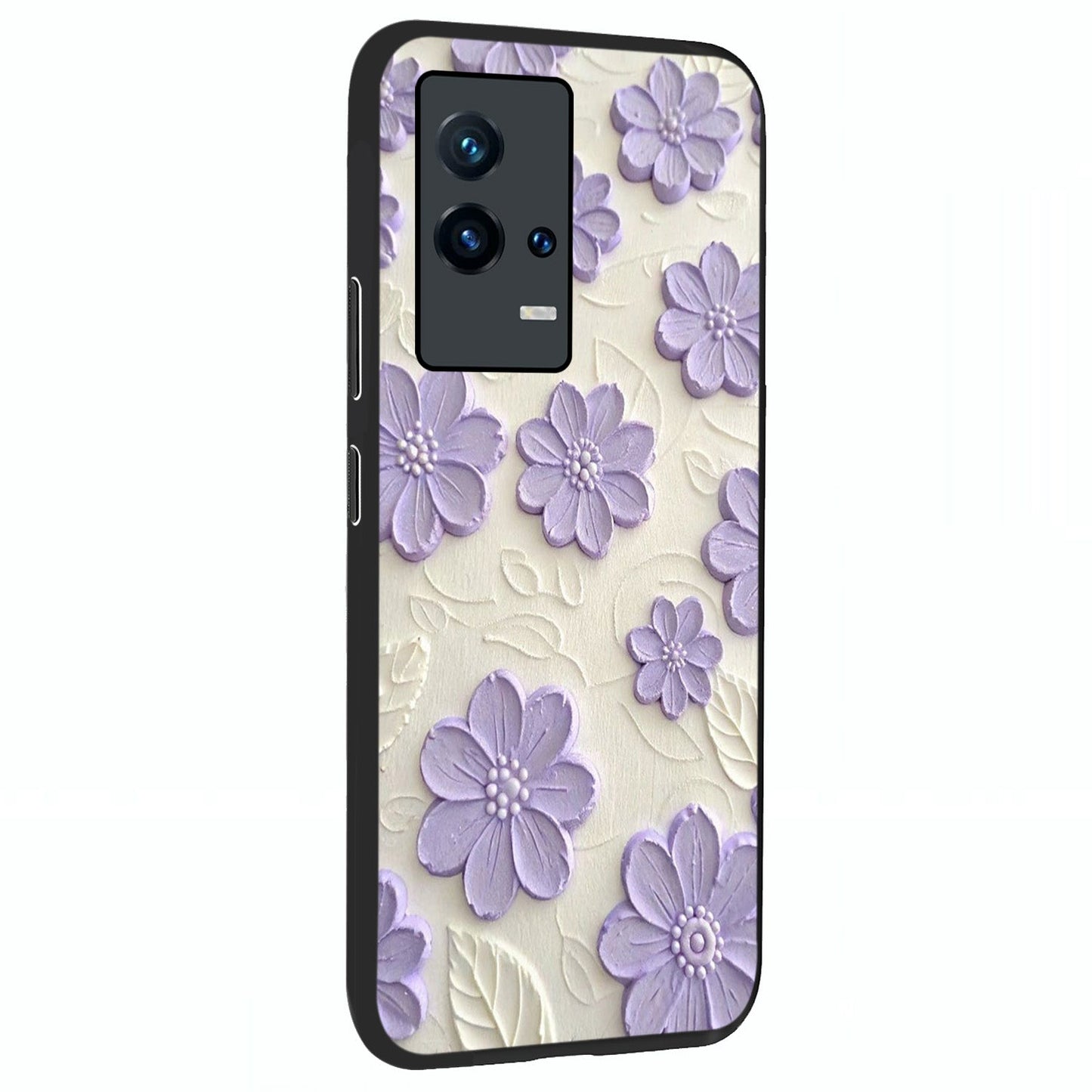 Floral Wall Art With Purple Flowers Glass Case upright view showcasing elegant purple flower artwork with decorative floral theme.