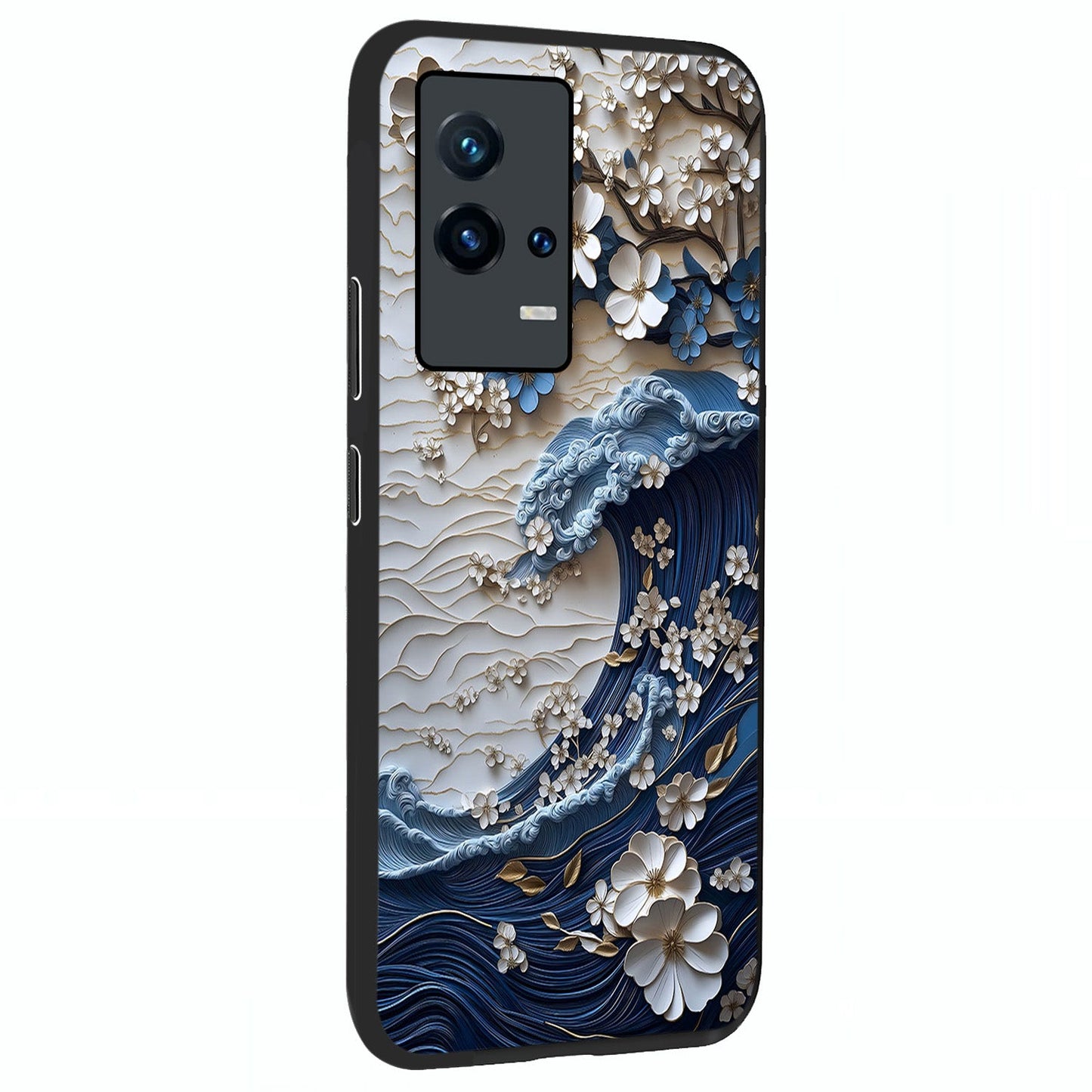 Floral Wave Origami Glass Case upright view showcasing creative floral origami artwork with artistic decorative theme.
