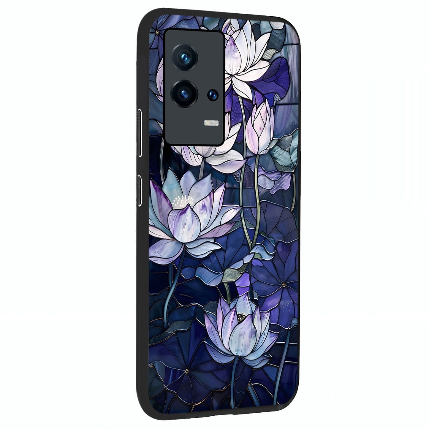 Gloss Petal Rush Glass Case upright view showcasing dynamic floral petal artwork with modern botanical theme.