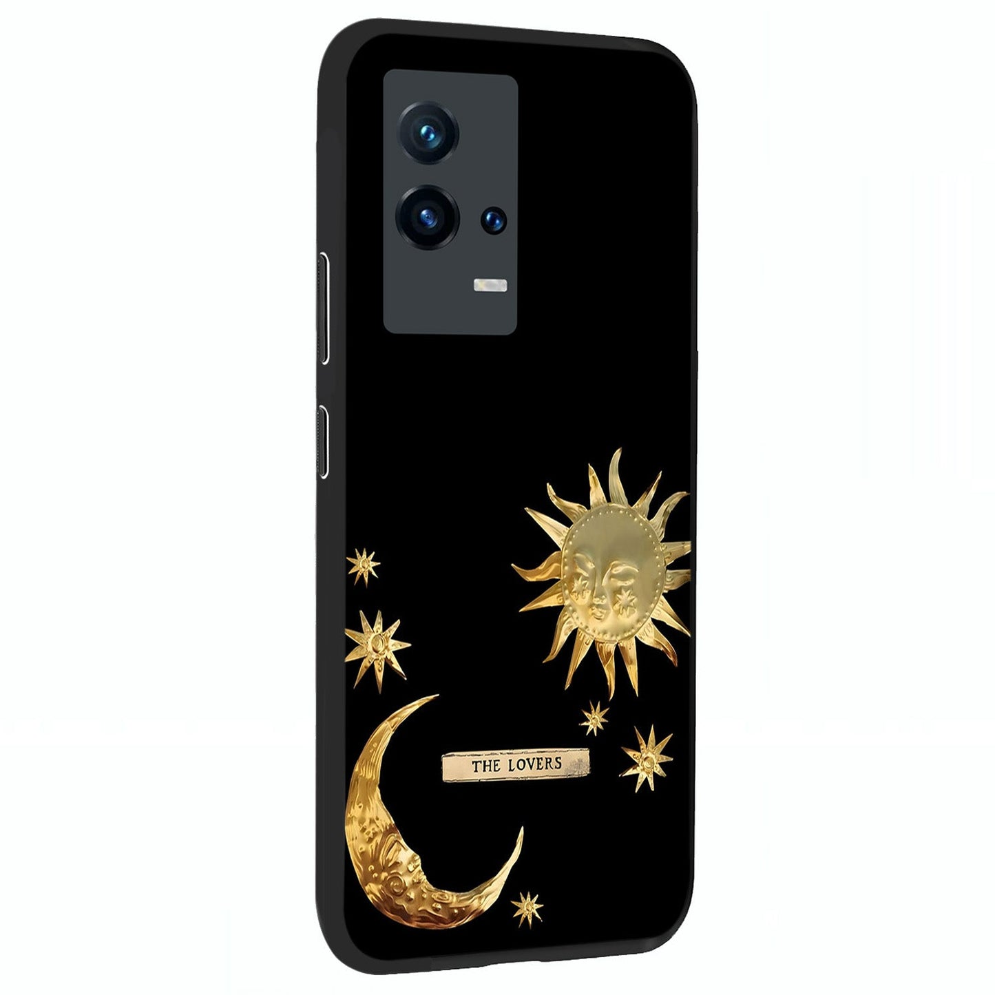 Gold Sun Blush Glass Case upright view showcasing glowing sun artwork with elegant celestial theme.
