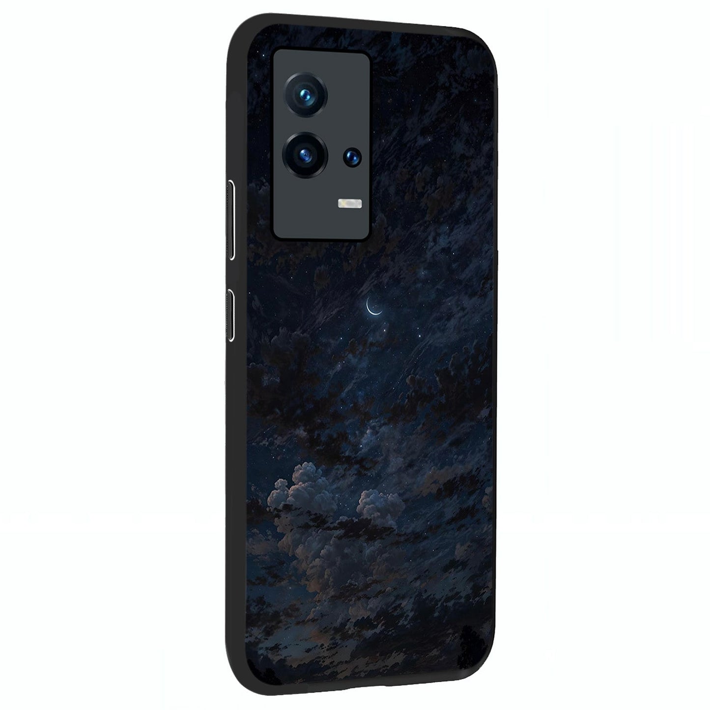 Lunar Veil Silence Glass Case upright view showcasing calm moon themed artwork with serene night atmosphere.