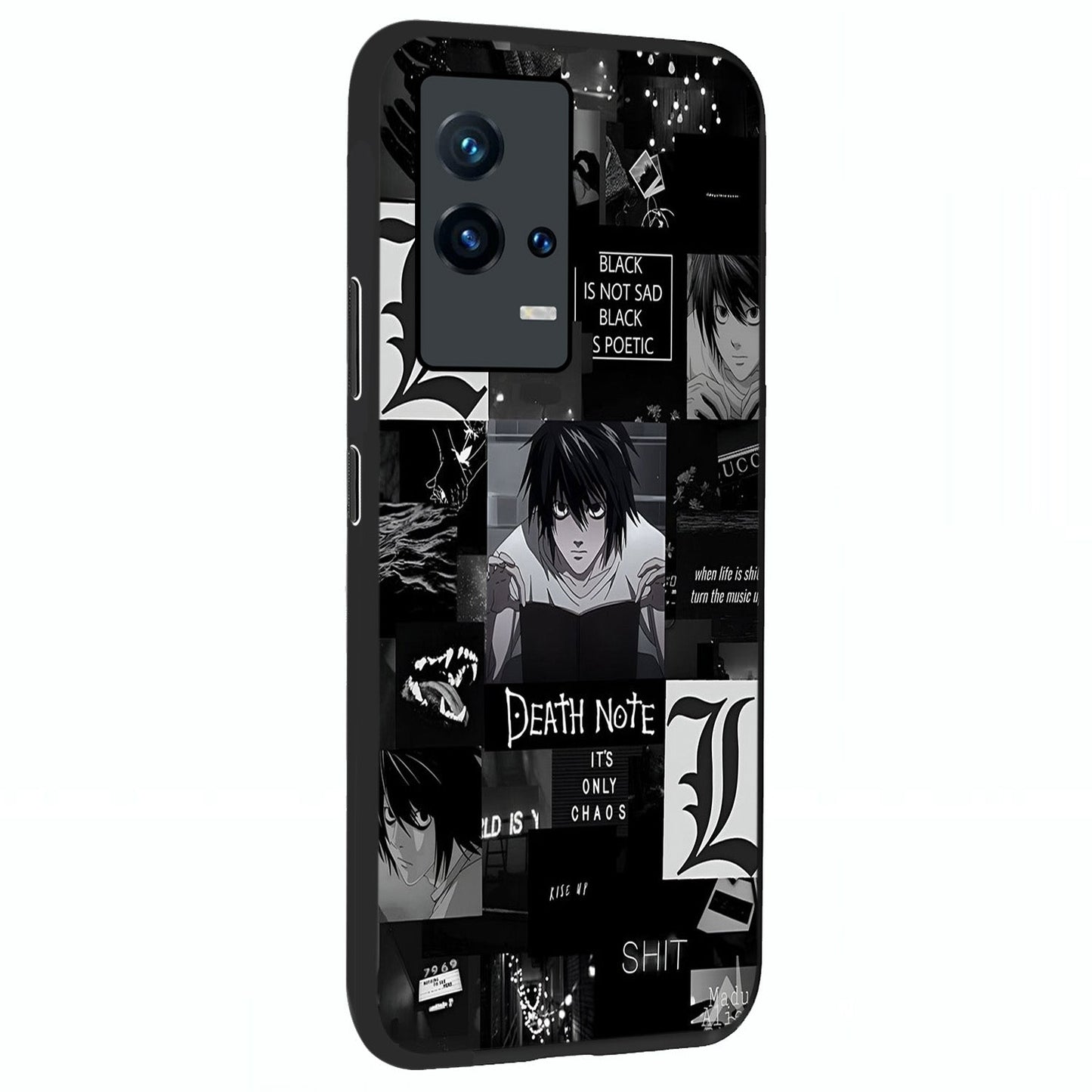 Midnight Chaos Mind Glass Case upright view showcasing expressive abstract artwork with bold dark theme.