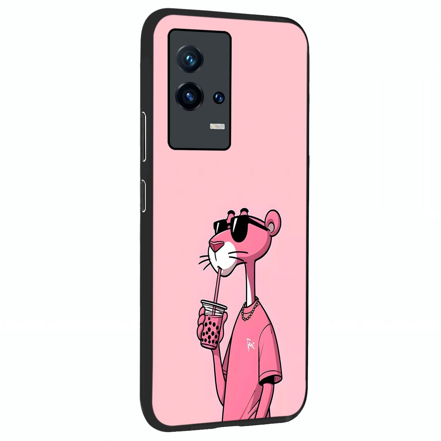 Pink Panther Glass Case upright view showcasing fun animated artwork with stylish retro cartoon theme.
