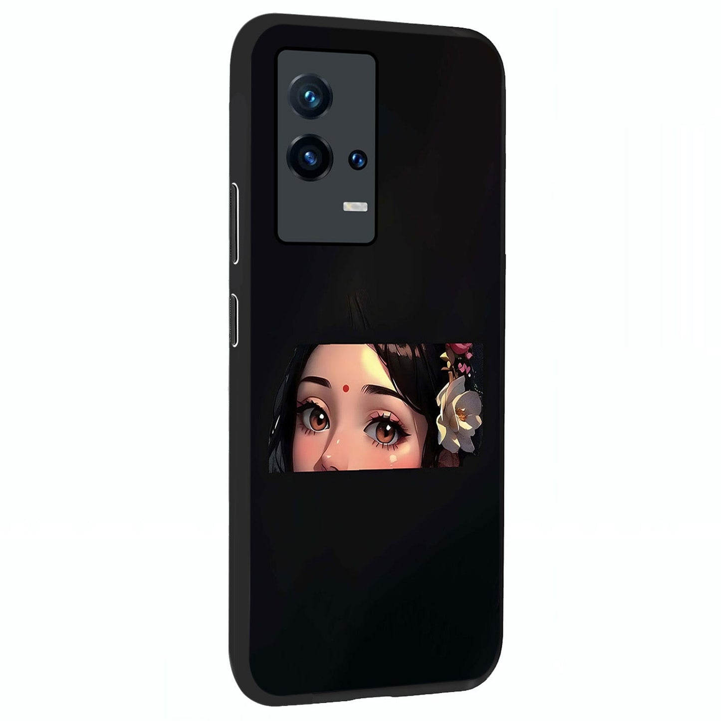 Radha Divine Embrace Glass Case upright view showcasing sacred Radha themed artwork with peaceful devotional style.