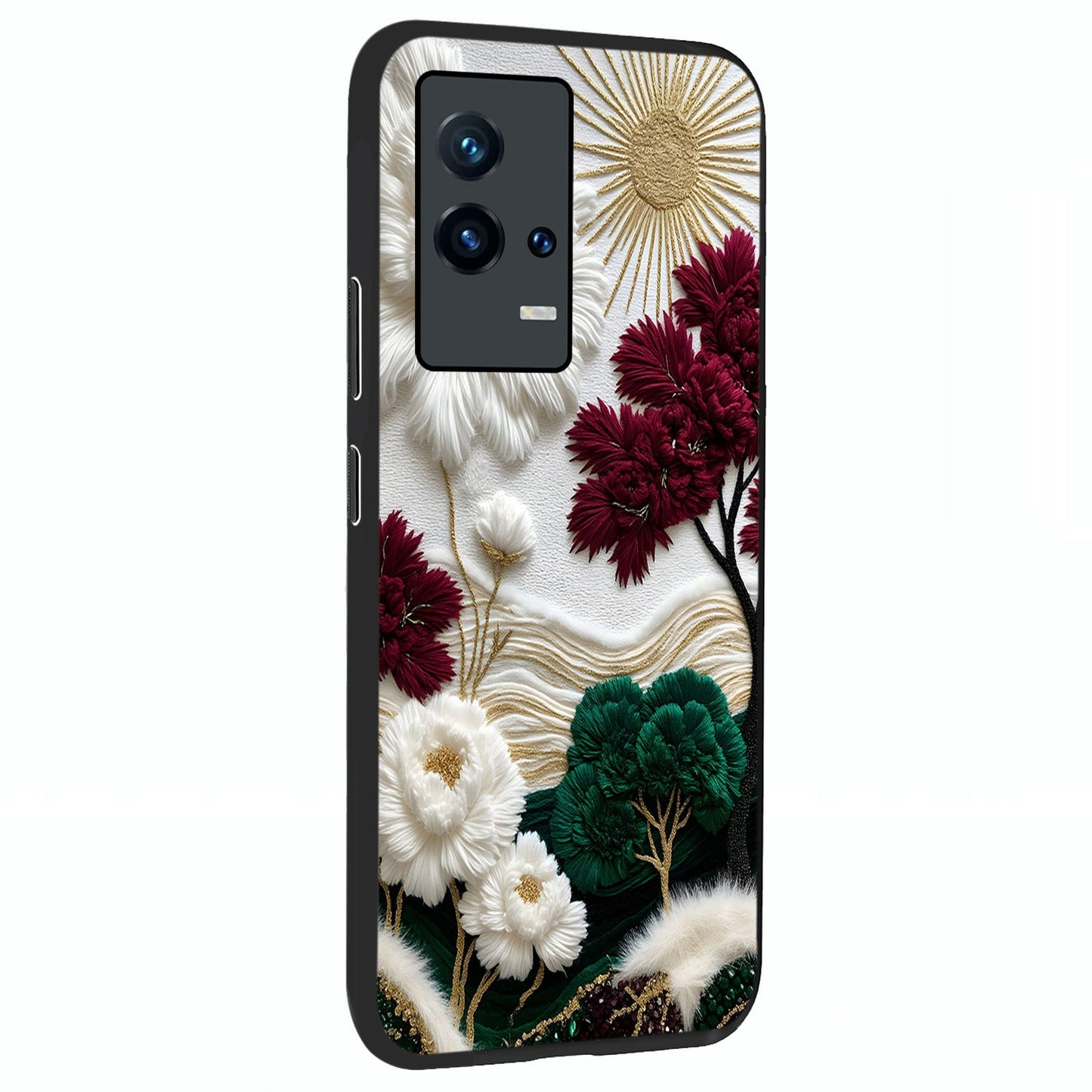 Radiant Bloom Elegance Glass Case upright view showcasing decorative flower artwork with refined botanical theme.