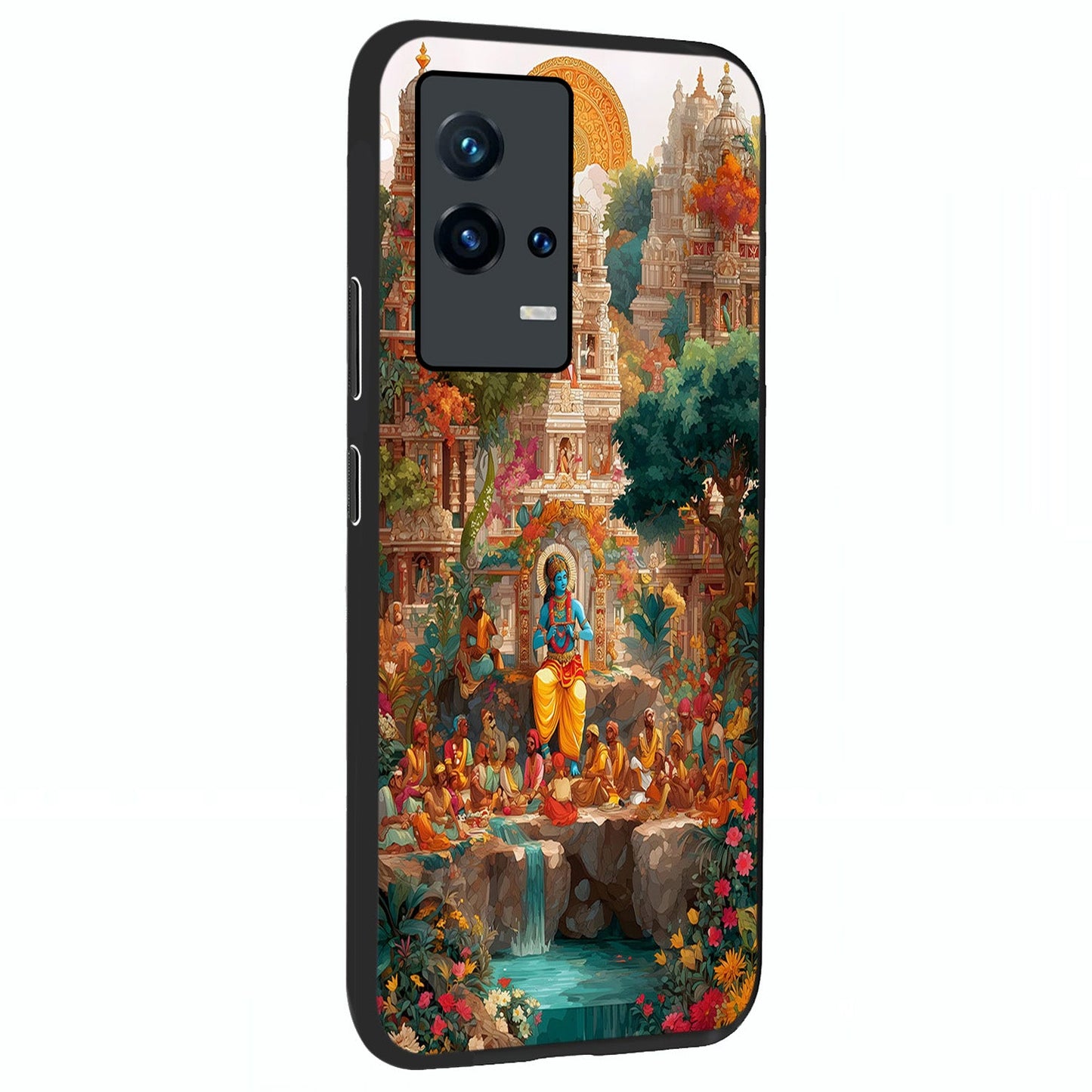 Sacred Sunlight Gods Glass Case upright view showcasing glowing divine artwork with sacred mythological theme.