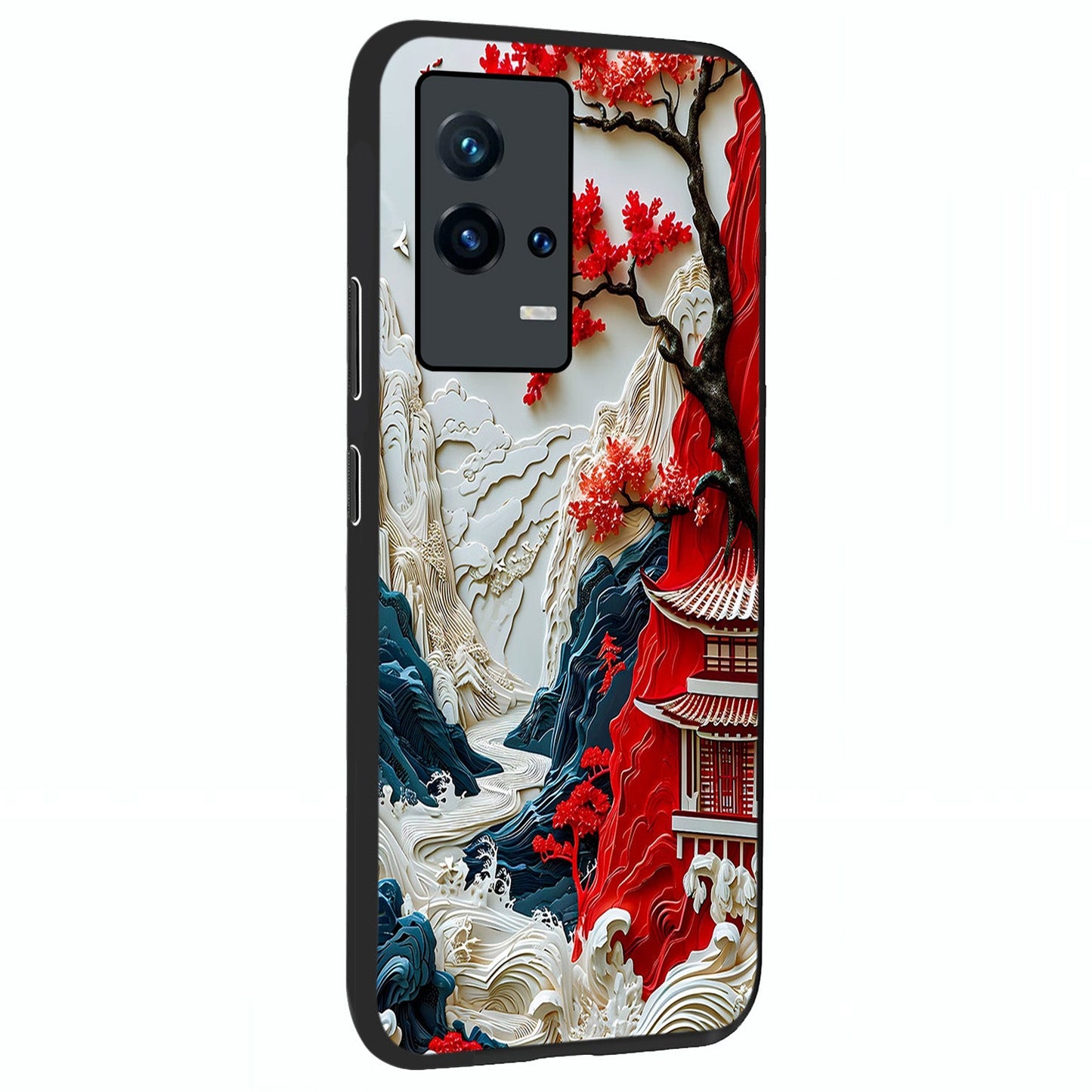 Whispers Of Sakura Waves Glass Case upright view showcasing delicate cherry blossom artwork with elegant nature theme.