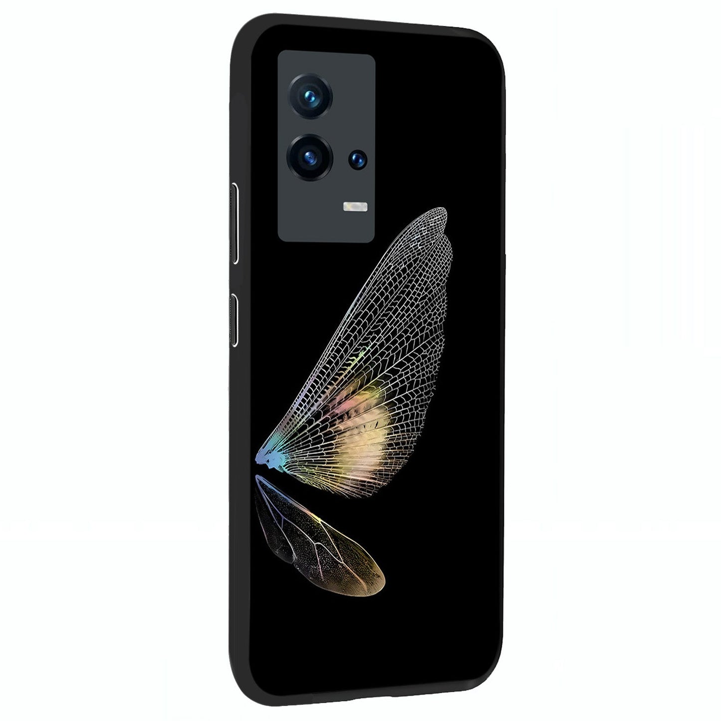 Whispers Of Wings Glass Case upright view showcasing elegant wing artwork with light airy theme.