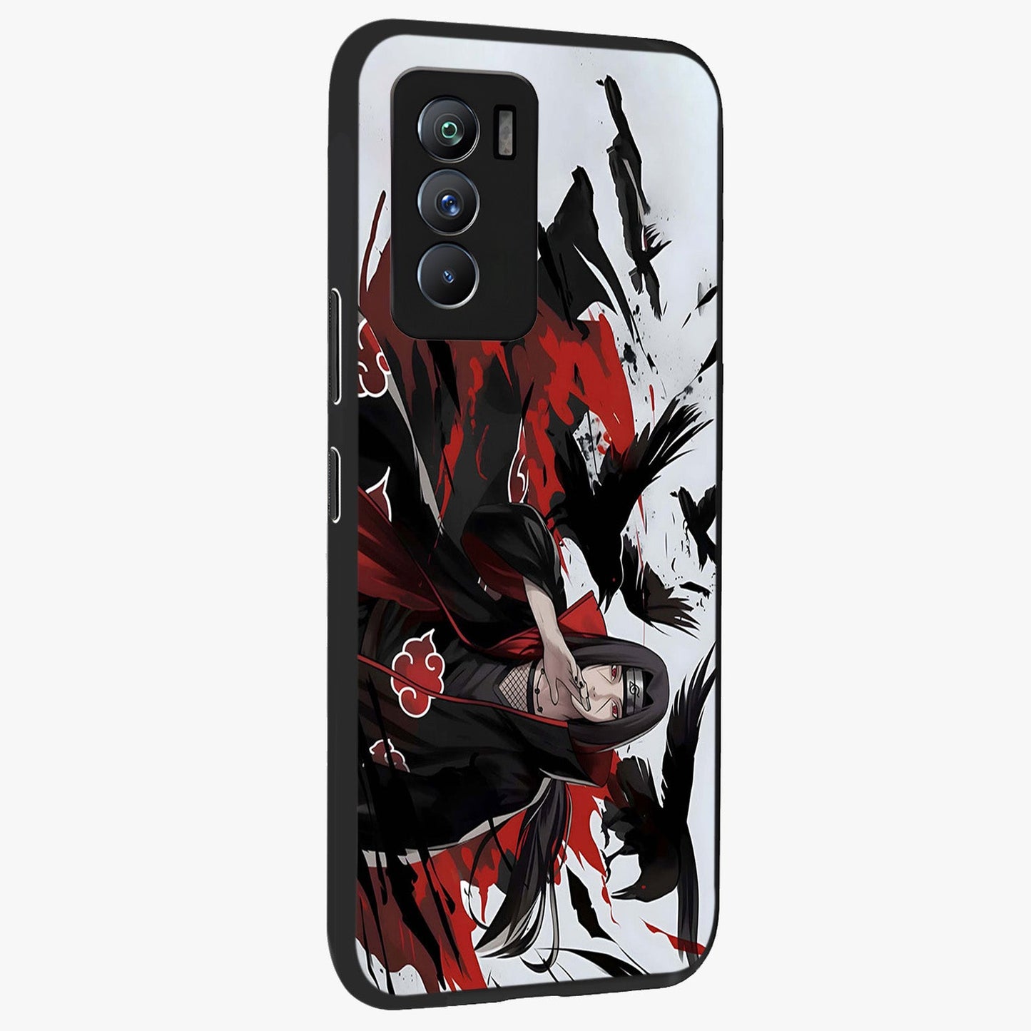 Crimson Crow Illusion Glass Case upright view showcasing striking crow illusion artwork with intense crimson theme.