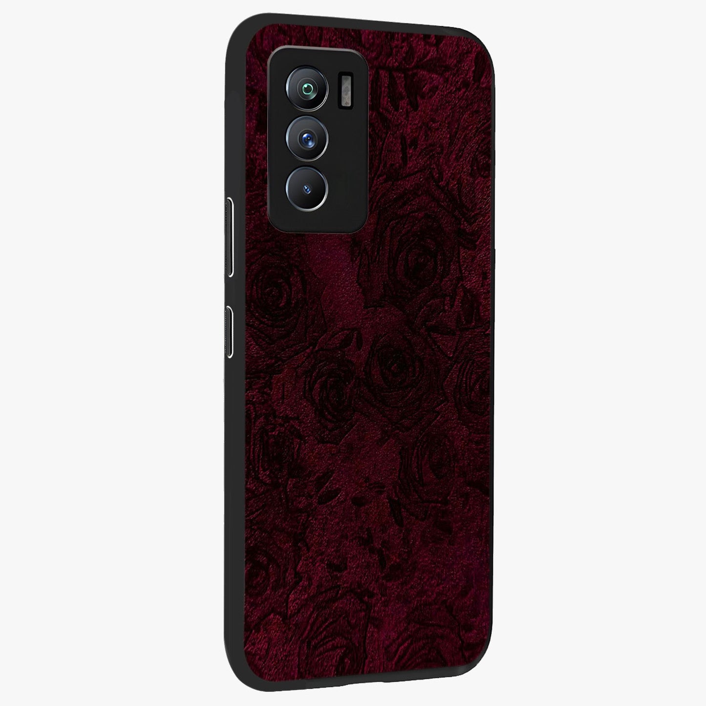 Crimson Fade Flow Glass Case upright view showcasing dynamic crimson flow artwork with stylish abstract theme.