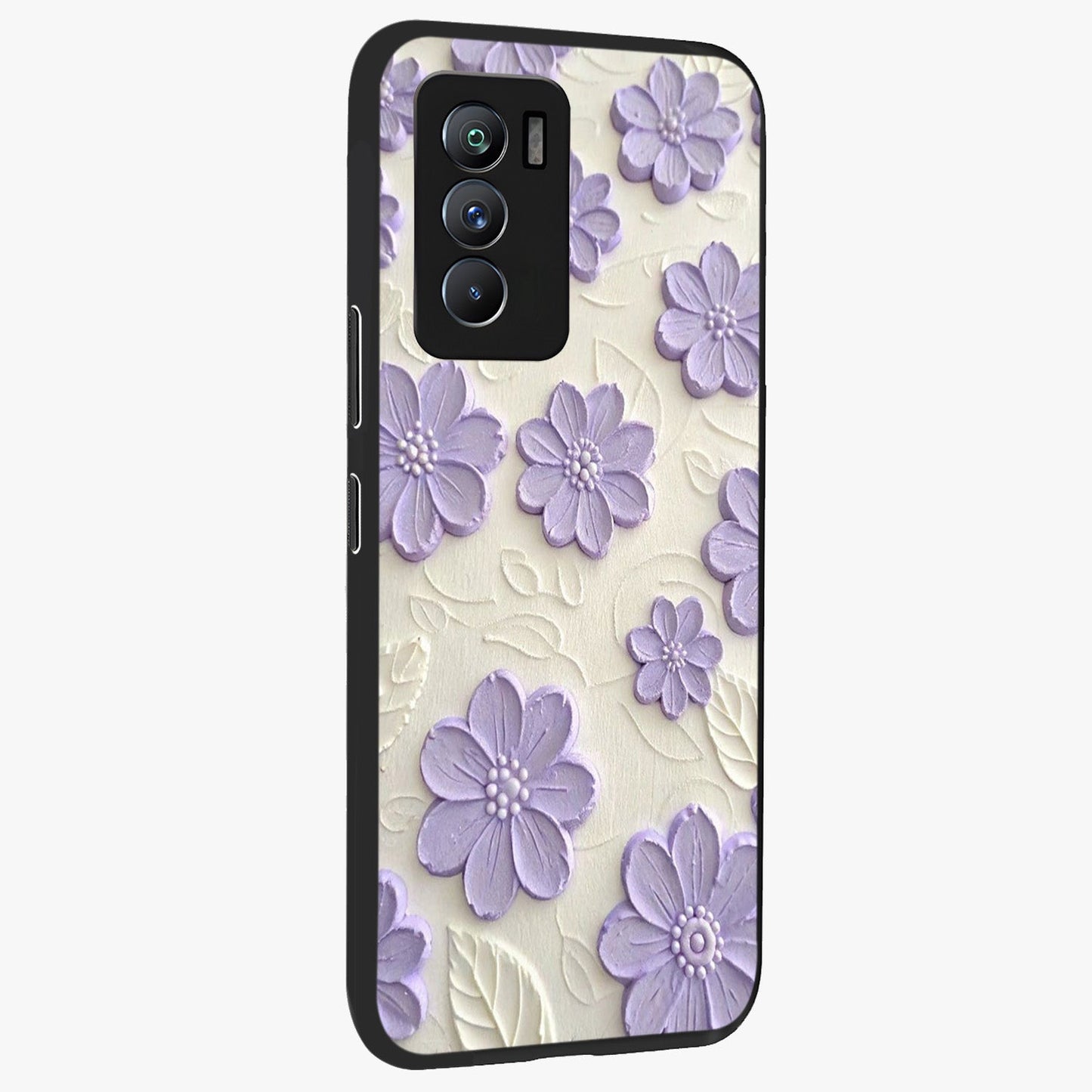 Floral Wall Art With Purple Flowers Glass Case upright view showcasing elegant purple flower artwork with decorative floral theme.