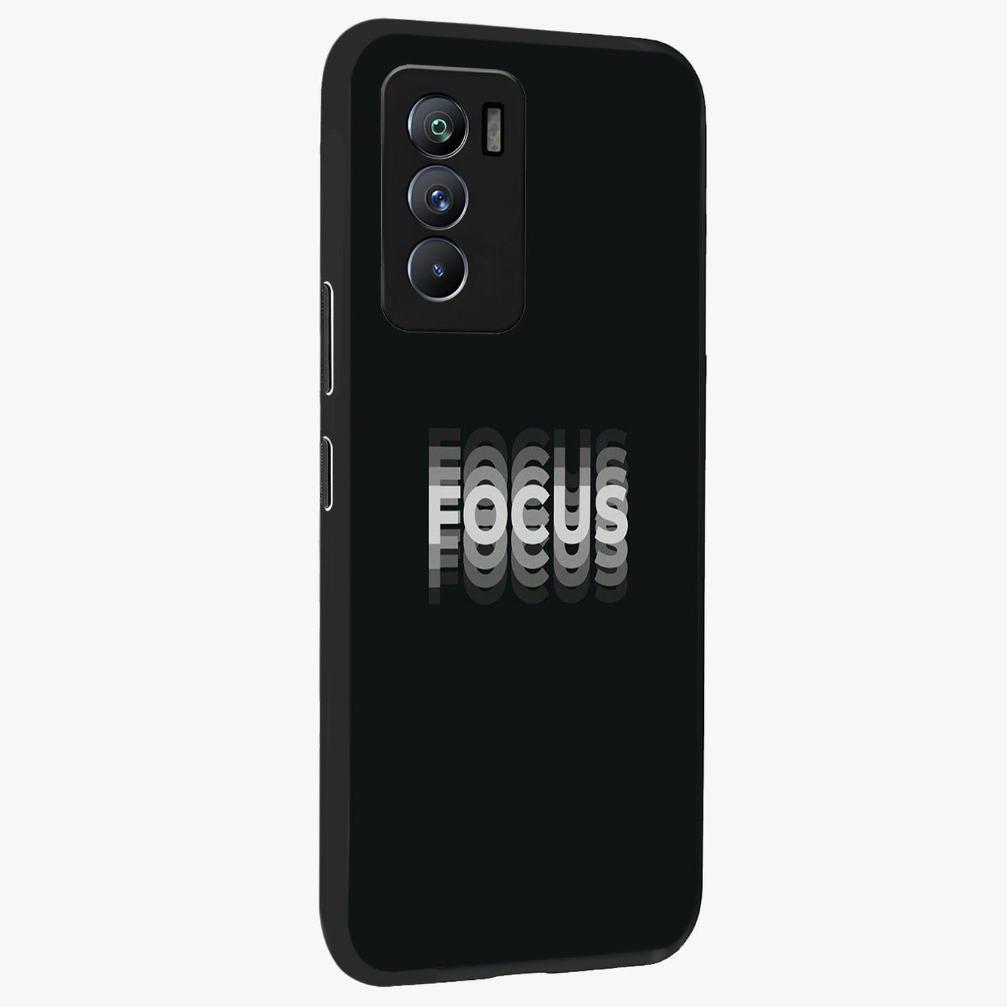 Focus Mode On Glass Case upright view showcasing strong typography statement with sleek motivational theme.