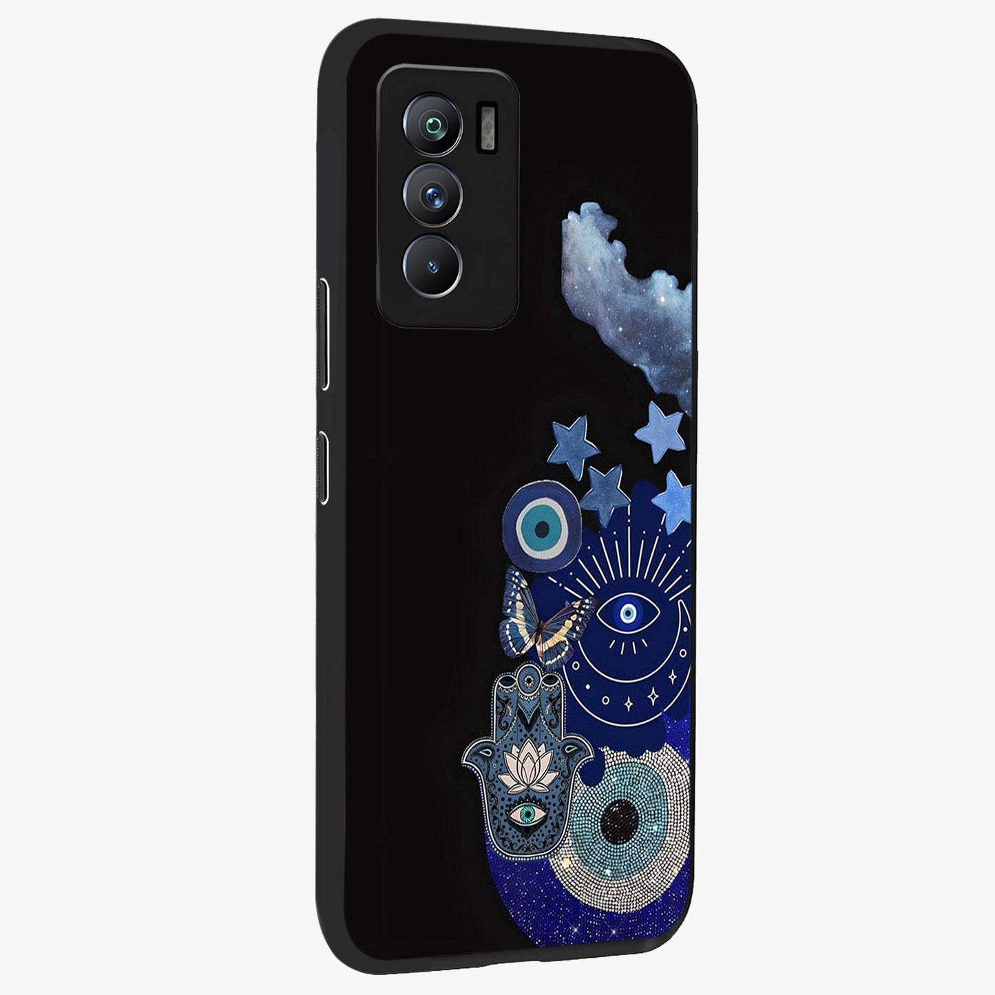 Galactic Charm Cluster Glass Case upright view showcasing glowing cosmic charm artwork with magical celestial style.