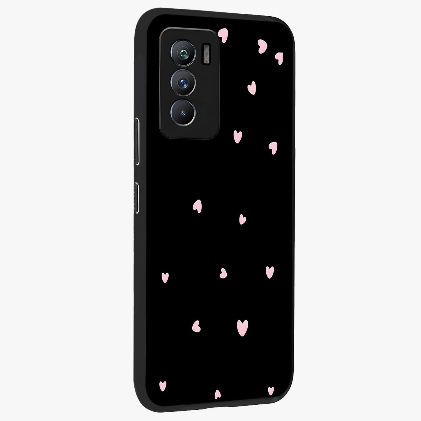 Pink Love Drops Glass Case upright view showcasing charming heart drop artwork with romantic playful theme.