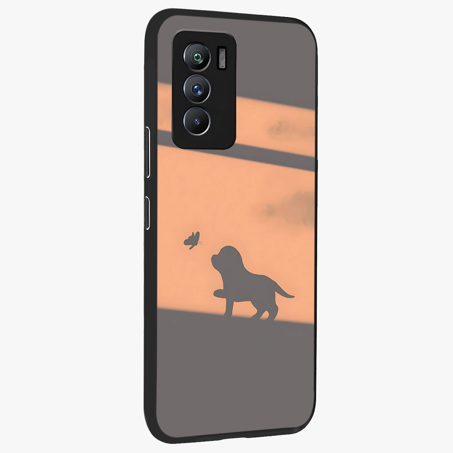 Puppy Shadow Art Glass Case upright view showcasing charming puppy artwork with creative silhouette theme.