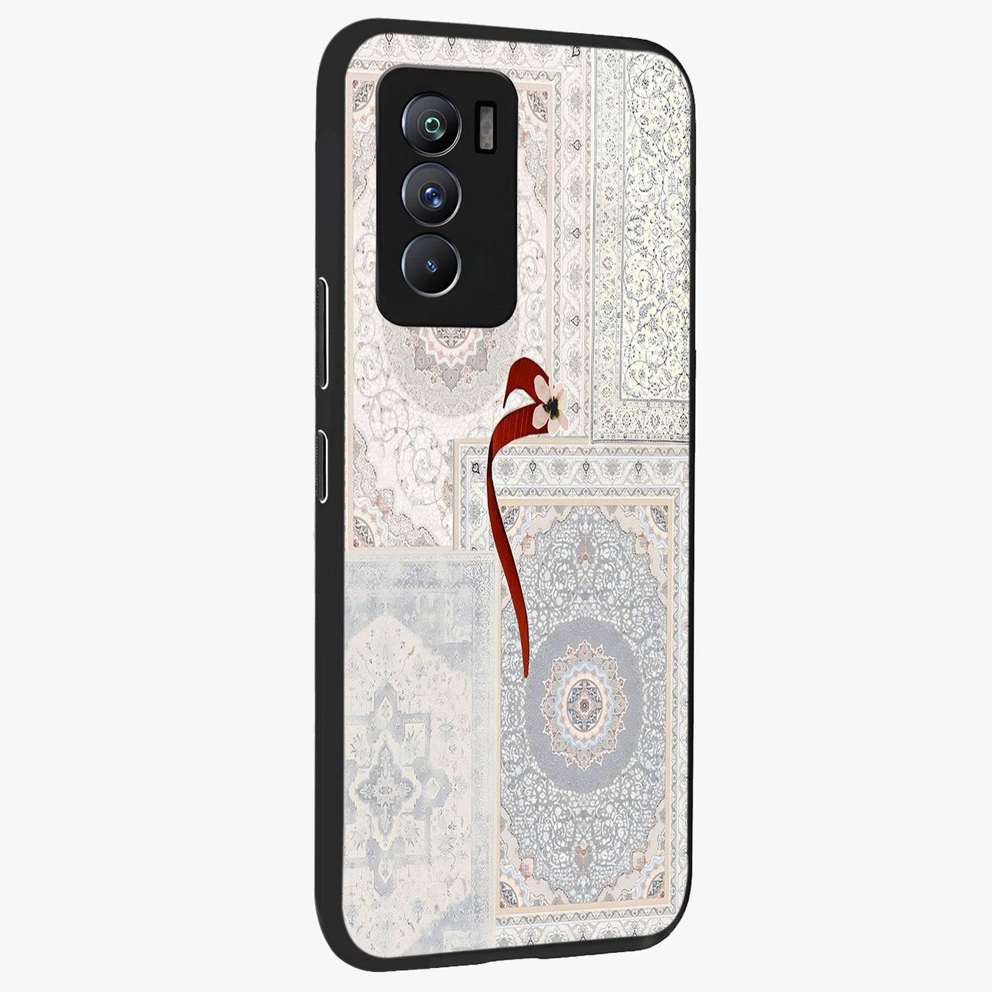 White Aesthetic Bow Glass Case upright view showcasing delicate ribbon bow artwork with cute minimalist theme.