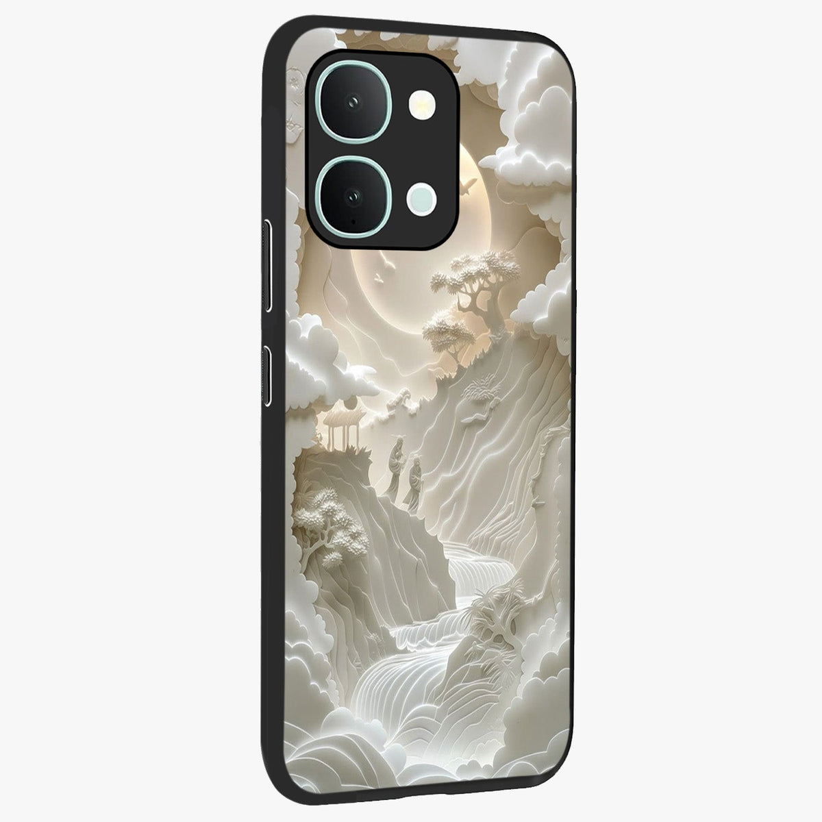 Celestial Origami Glass Case upright view showcasing creative origami artwork with modern celestial style.