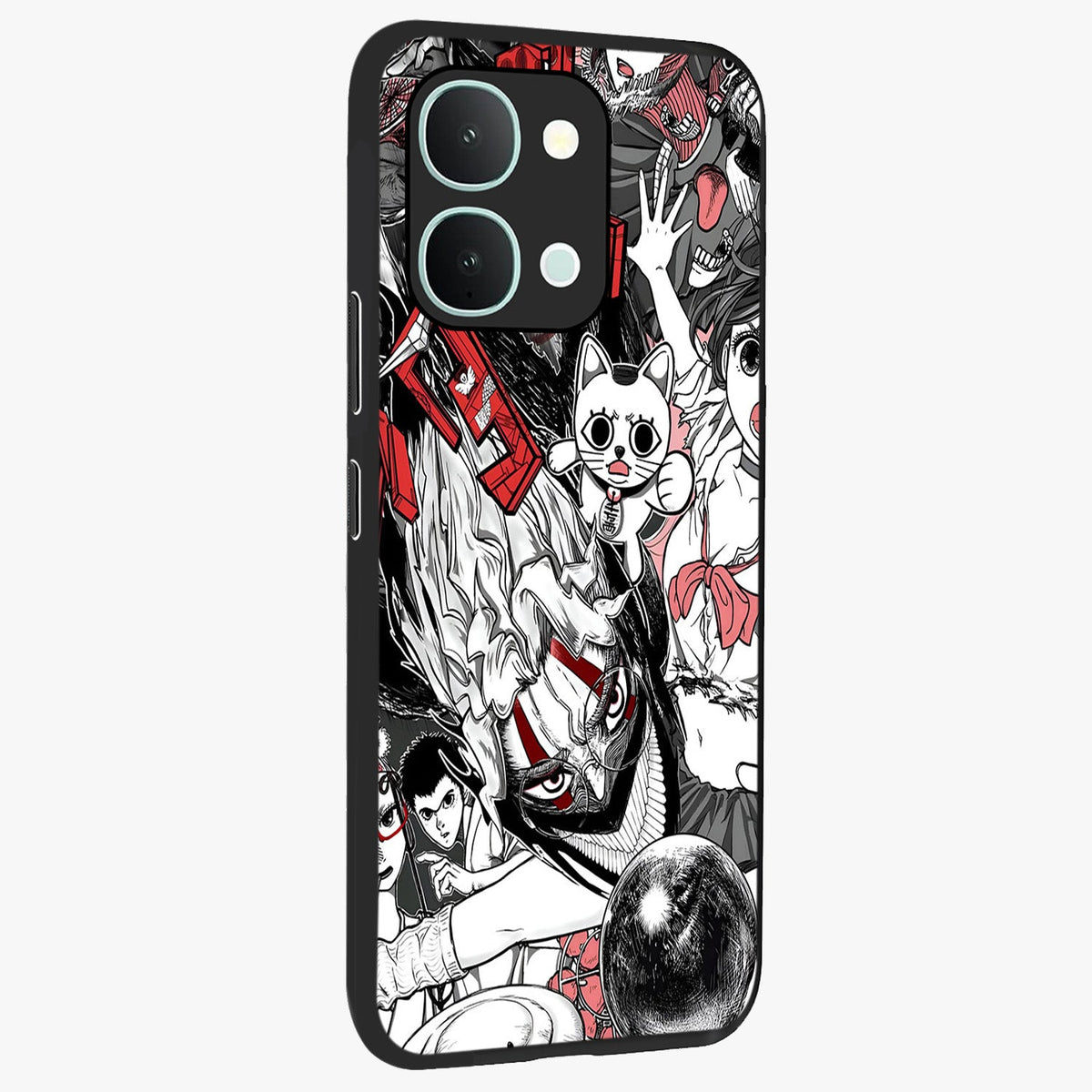 Crimson Chaos Panel Glass Case upright view showcasing intense crimson artwork with dramatic aesthetic style.