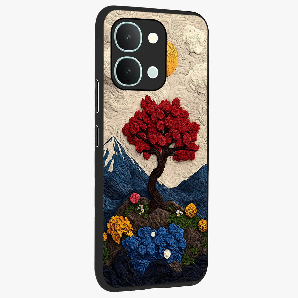 Eternal Nature Tapestry Glass Case upright view showcasing elegant nature tapestry design with decorative style.