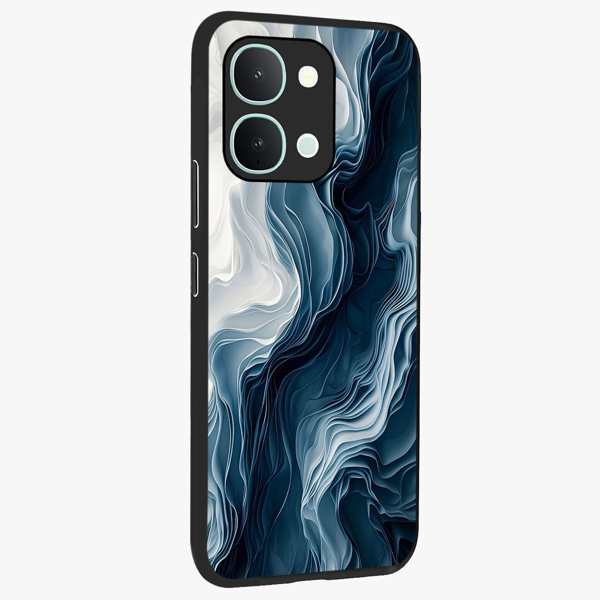 Ethereal Paper Marble Glass Case upright view showcasing smooth marble artwork with refined minimalist theme.