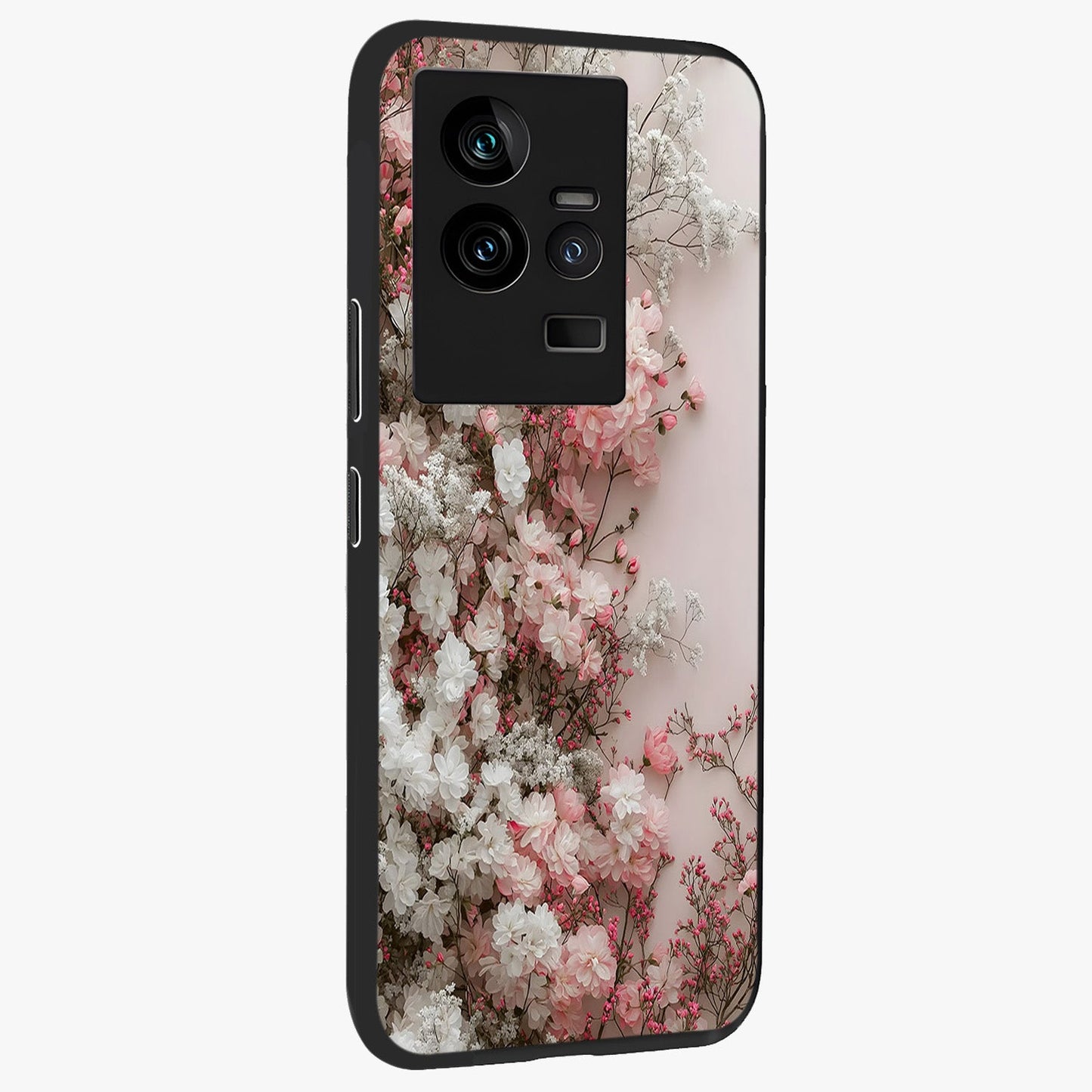 Blush Blossom Cloud Glass Case upright view showcasing calm floral cloud artwork with gentle dreamy theme.