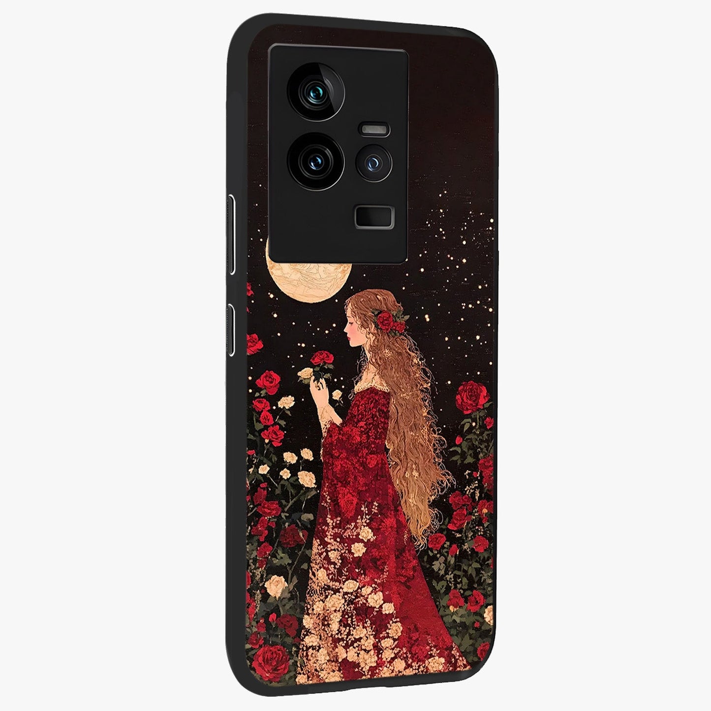 Crimson Dreams Glass Case upright view showcasing dreamy red toned artwork with modern aesthetic style.