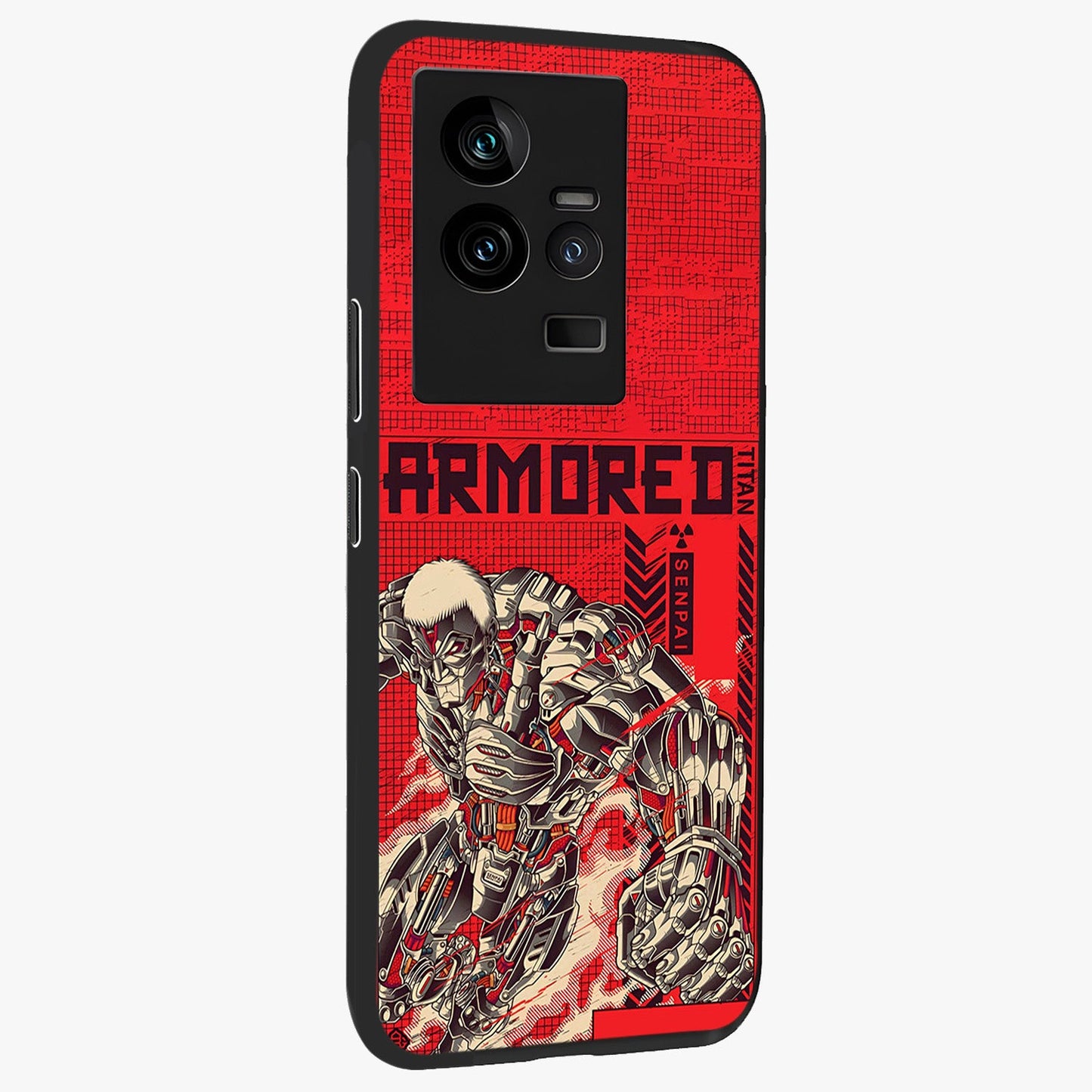 Crimson Mecha Titan Glass Case upright view showcasing dynamic robotic titan design with sci-fi inspired theme.