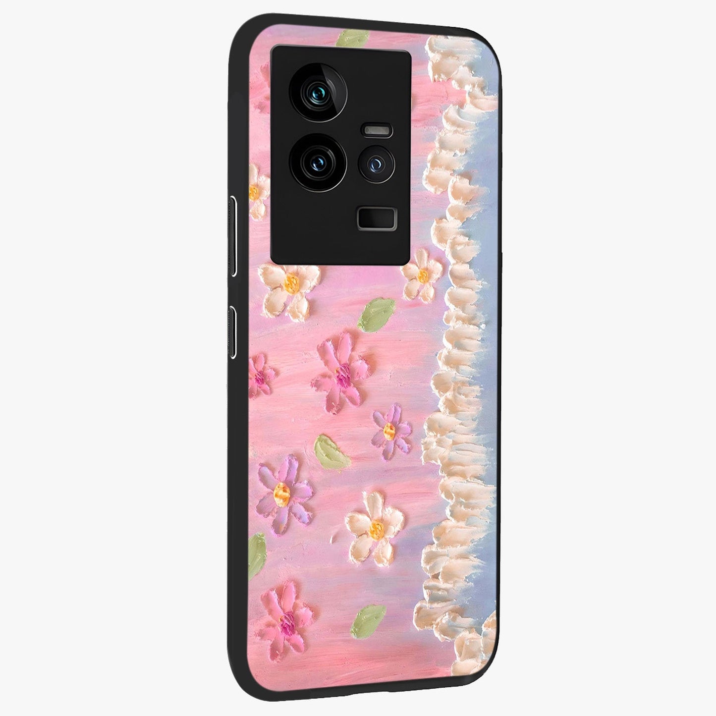 Dreamy Painted Garden Glass Case upright view showcasing vibrant floral garden artwork with artistic nature theme.